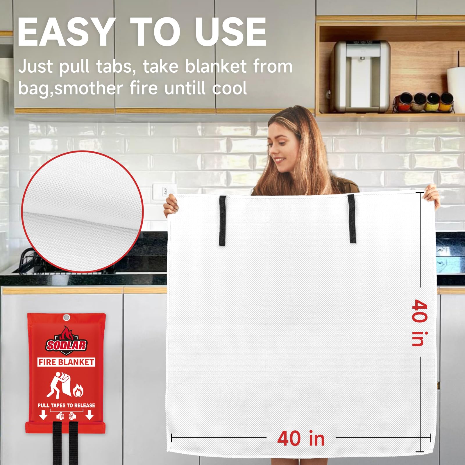 Manta ignífuga de emergencia para la cocina del hogar, 40 x 40 pulgadas, protección de seguridad ignífuga, de fibra de vidrio, kit esencial de supervivencia para casa, coche, camping, chimenea