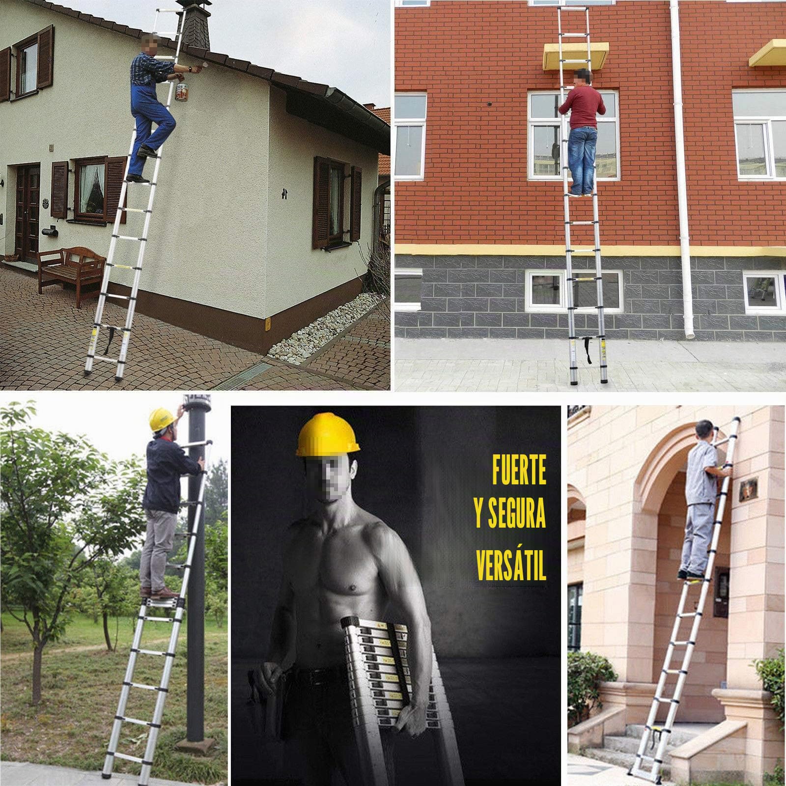 Escalera telescópica multiusos de 6,2 m, con gancho extraíble, aluminio de alta calidad, extensible, antideslizante, para escalada/oficina/loft, escalera doméstica, 150 kg de capacidad de carga