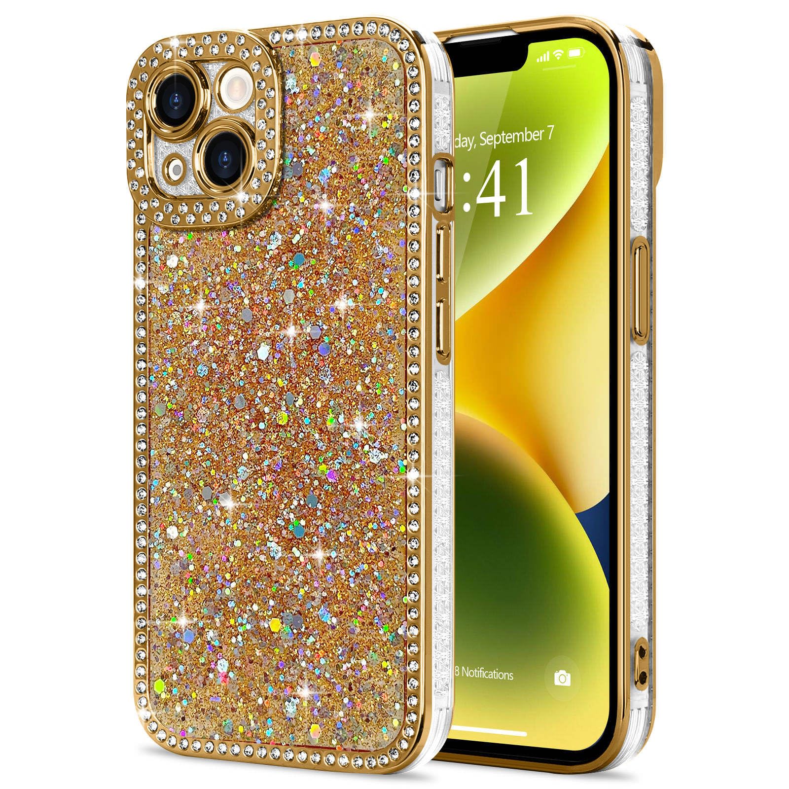 Lafunda for iPhone 14 Case Glitter, Luxury Shiny Bling Sparkly Phone Cover with Crystal Diamonds Rhinestone for Women Girls Soft TPU Slim Shockproof