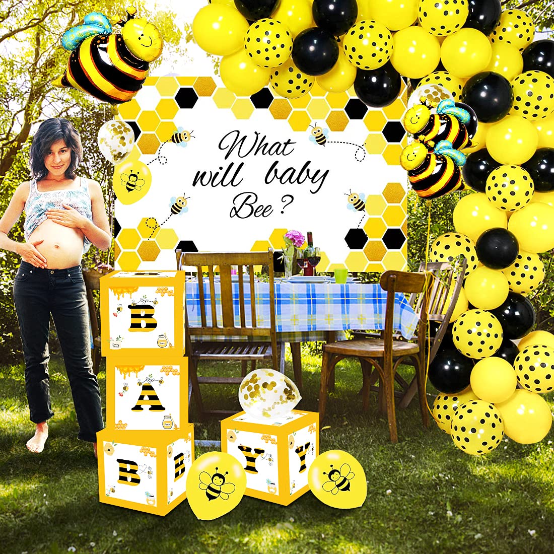 FVABO What Will It Bee Gender Reveal Party Supplies Bumble Bee Baby Shower Decorations Include