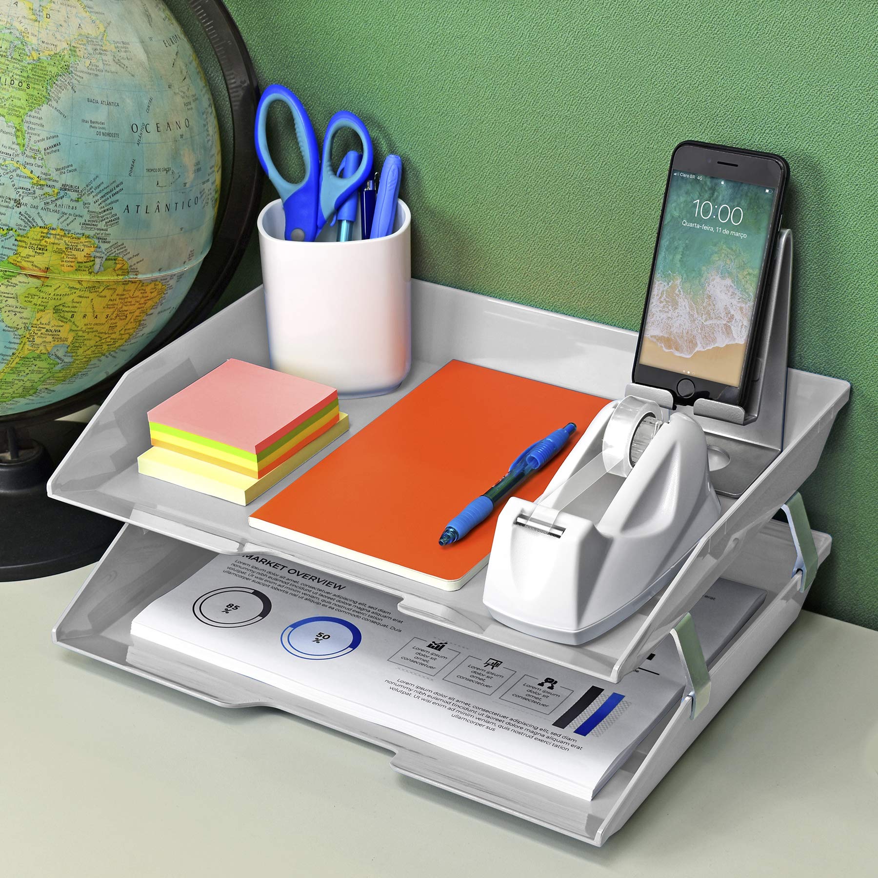 Acrimet Bandeja de 2 Niveles para Cartas/Carga Lateral A4, Organizador de Archivos de Escritorio, Plástico (Color Blanco)