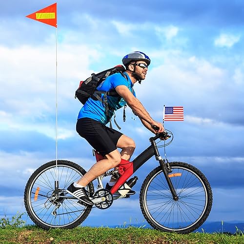 Miniatura 5 de Bandera de bicicleta con poste, 2 unidades, bandera de seguridad con tira reflectante, 2 unidades, bandera de Estados Unidos, impermeable, bandera