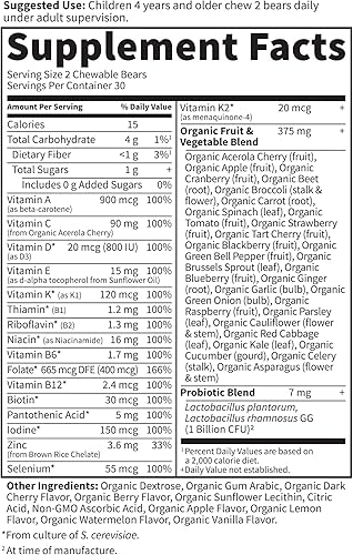 Miniatura 5 de Garden of Life Suplemento multivitamínico vegetariano para niños vitamina cruda masticable de alimentos integrales con probióticos 60 osos