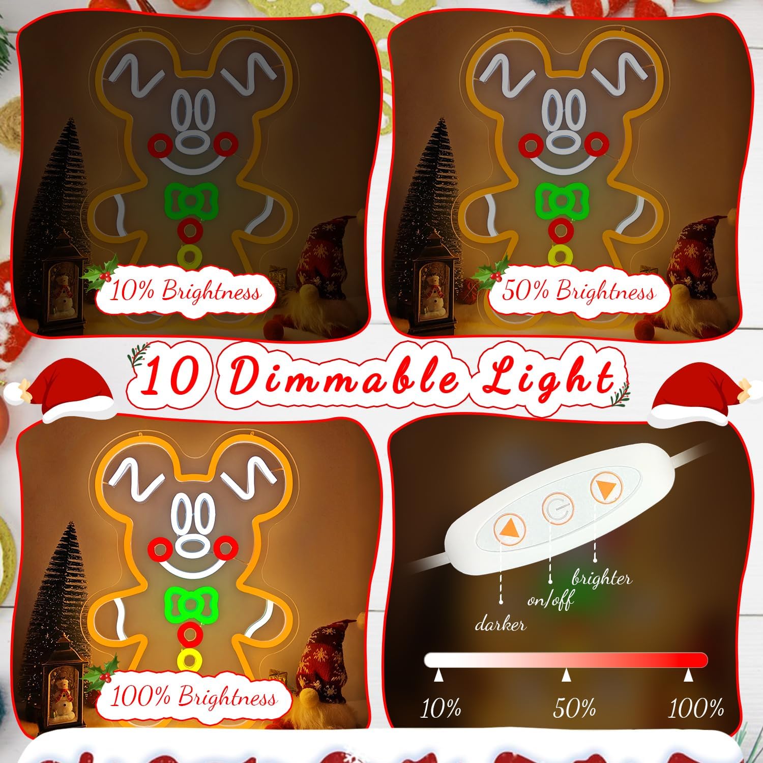 Gingerbread Neon Sign Christmas Led Signs for Bedroom Wall Dimmable Gingerbread Neon Light for Bedroom Party Home Christmas Wall Hanging Decor Gift for Children Kids - Image 4