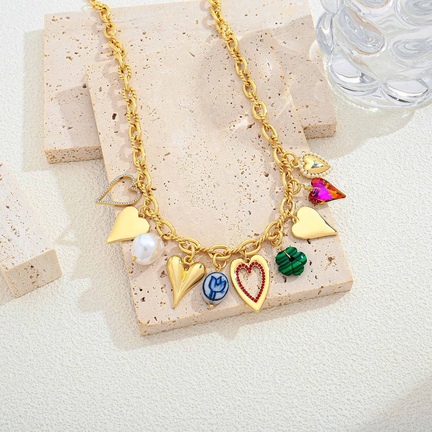 LILIE&WHITE Gold Cross Charms Necklace Trendy Heart Pendant Necklace Chunky Gold Necklaces Fashion Pearl Heart Flower Choker Necklaces Jewelry - Image 4