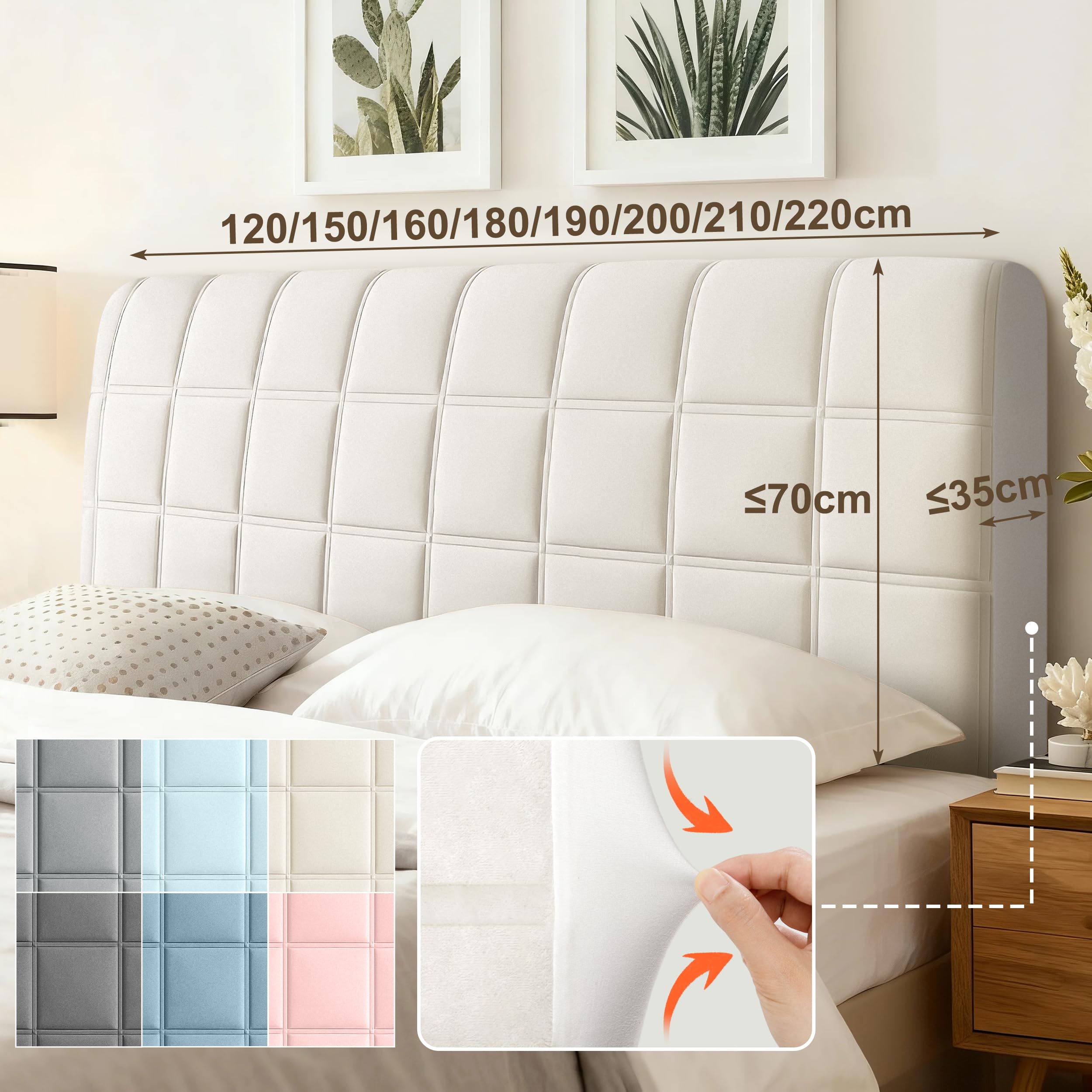 Songella Housse de Tête de Lit Carrée Protecteur Housse Tete De Lit Épaisse Matelassée Housses pour Tête de Lit Chambre à Coucher Gris Clair 200cm