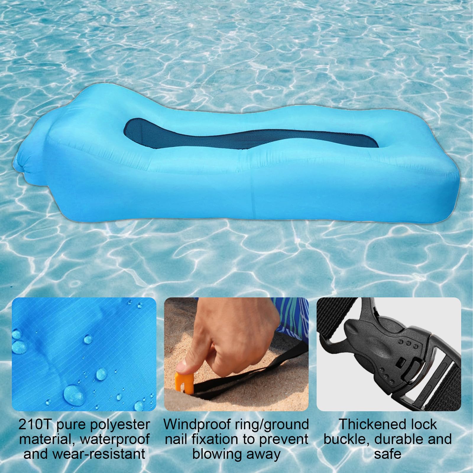 Nadmuchiwana sofa, 210T, wodoszczelna sofa powietrzna z torbą do noszenia, nadmuchiwana leżanka, sofa powietrzna na kemping, do parku, na plażę, na basen i imprezy na plaży