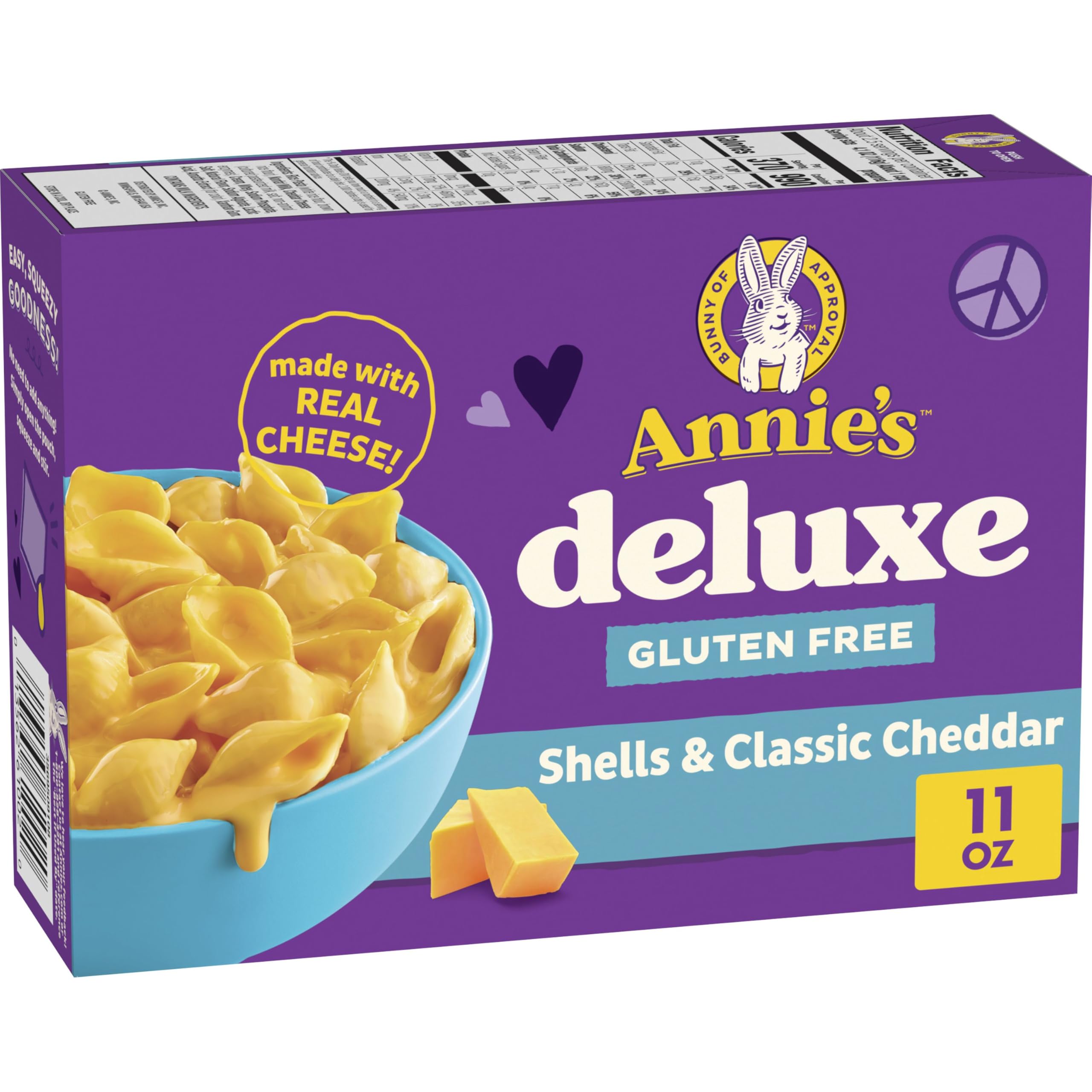 Annie's Deluxe Gluten Free Mac and Cheddar Shells, Rice Pasta & Cheddar Mac N Cheese, 11 oz