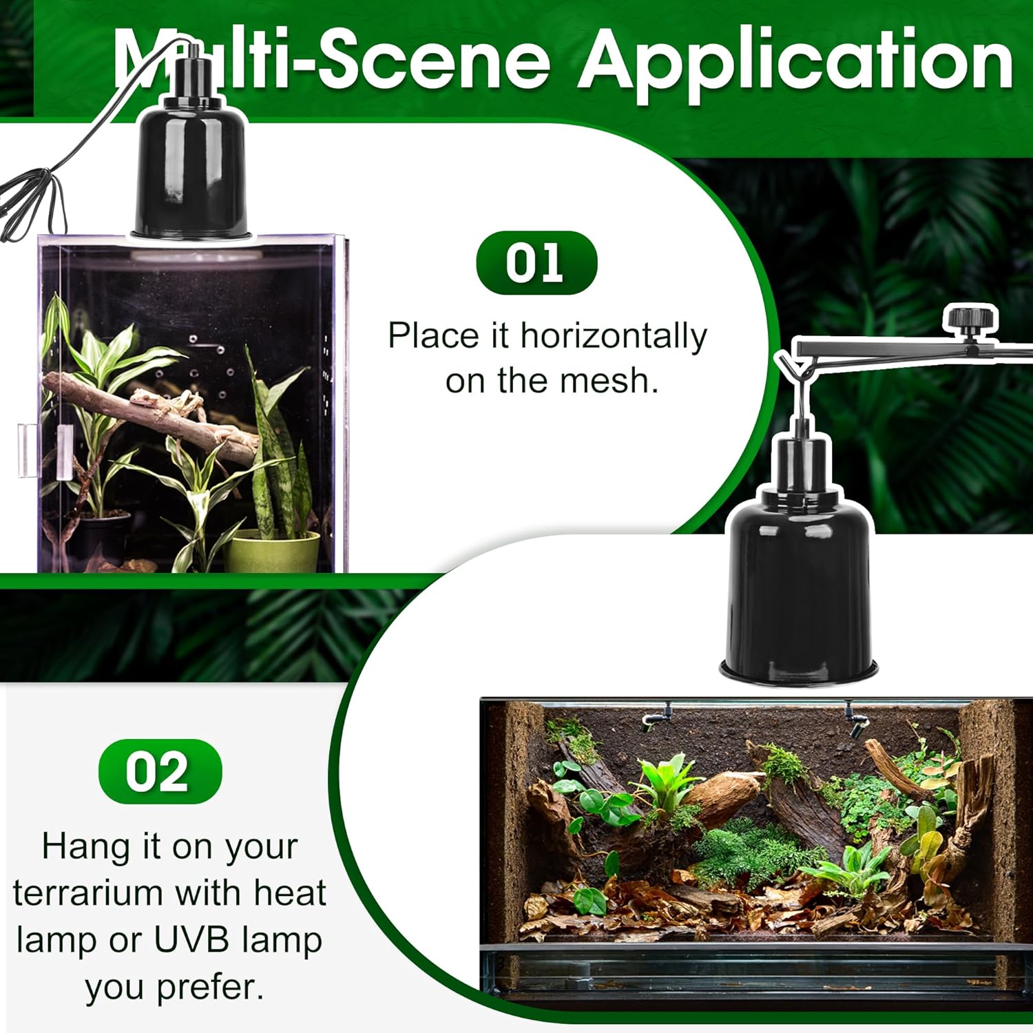 2 Pack Reptile Dome Lamp Cover Light Shade, 7.5 Inch Deep Reptile Dome Light Fixture, Aluminum for Reptile Terrarium with Ceramic Socket and Individual Switch (Bulbs Not Included)