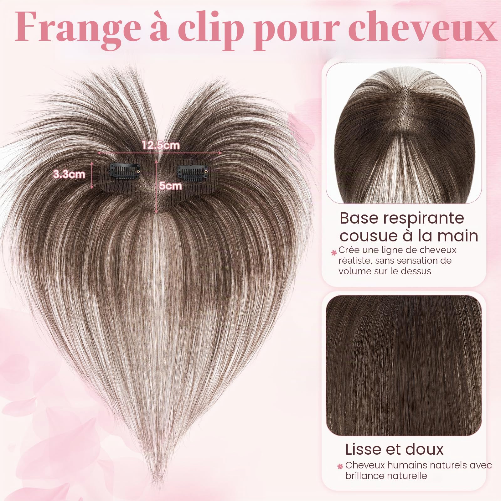 Rich Choices Frange à Clip 100% Cheveux Naturel Postiche Cheveux Naturel Fausse Frange Extensions de Cheveux Remy Clip in Bangs Lisse #2 Marron Foncé