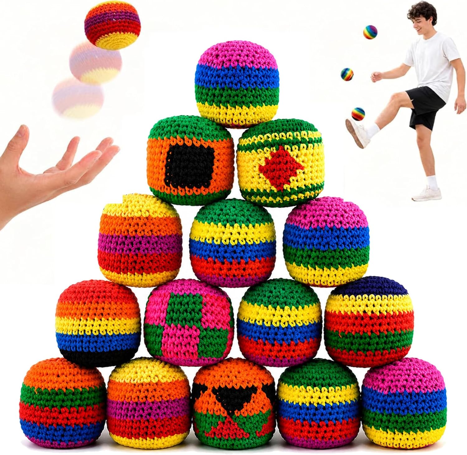 6/12/24PCS Crochet Footbag Set, 2026 New Knitted Kick Balls for Kids & Adults, Colorful Juggling Toss Bags, Handmade Footbags for Outdoor Games, Party, Playground & Travel