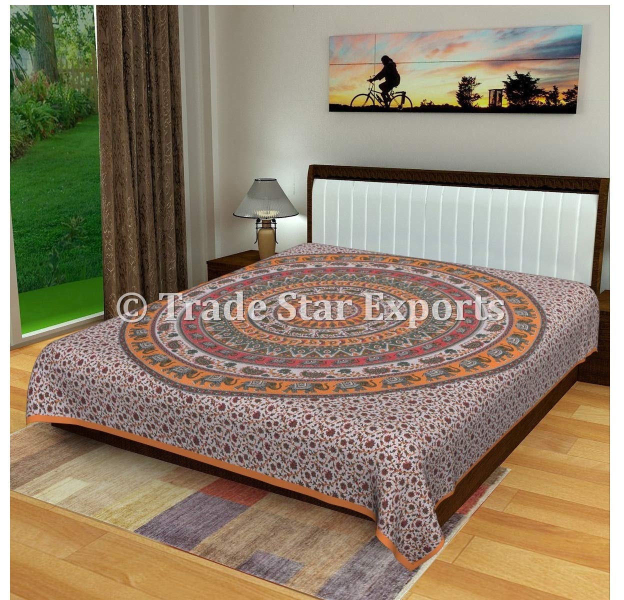 Couvre-lit Kantha fait main 108x108 cm, jeté de lit artisanal en coton style mandala indien King Size