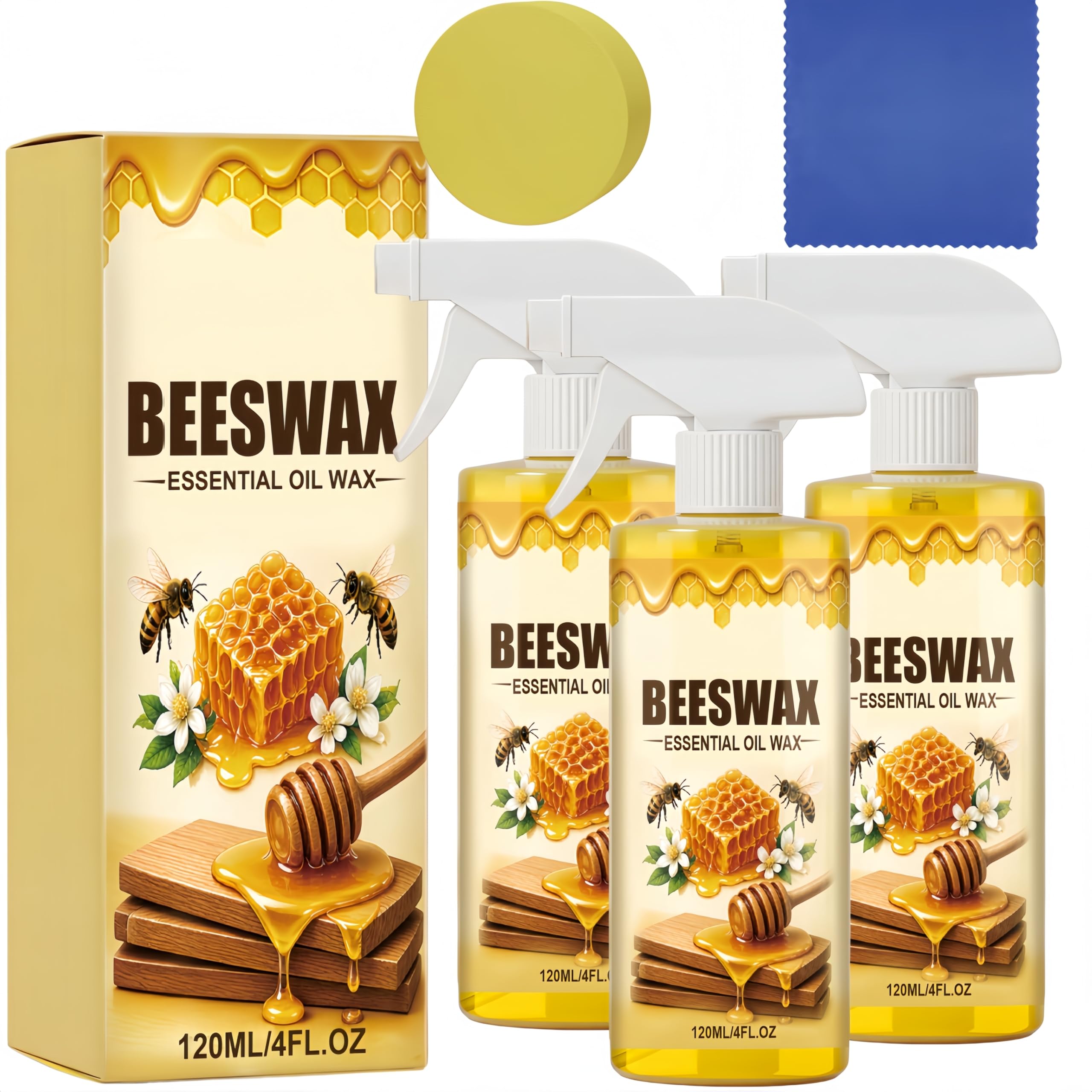 Bienenwachs-Politur & -Reiniger für Holz – Pflege für Möbel & Teakholzböden (inkl. Tüchern & Schwämmen) – Natürliche Pflege für neuen Glanz (3STÜCK)