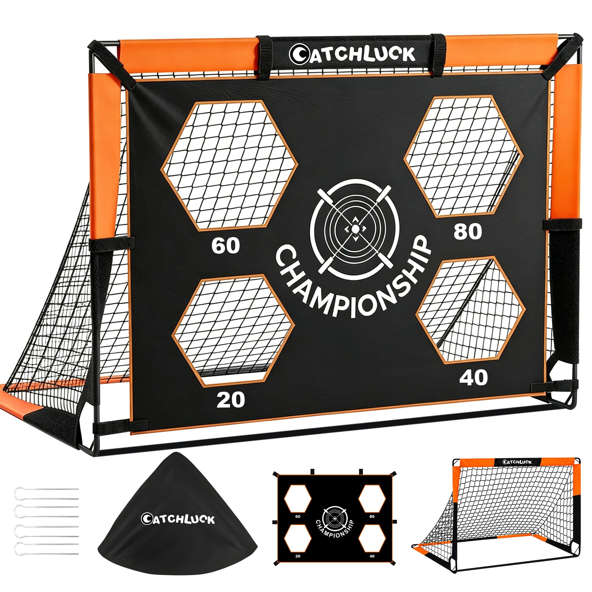 CATCHLUCK Kids Football Goals for the Garden Football Net Target Goal Post Indoor Outdoor Training Equipment with Target and Carry Bag