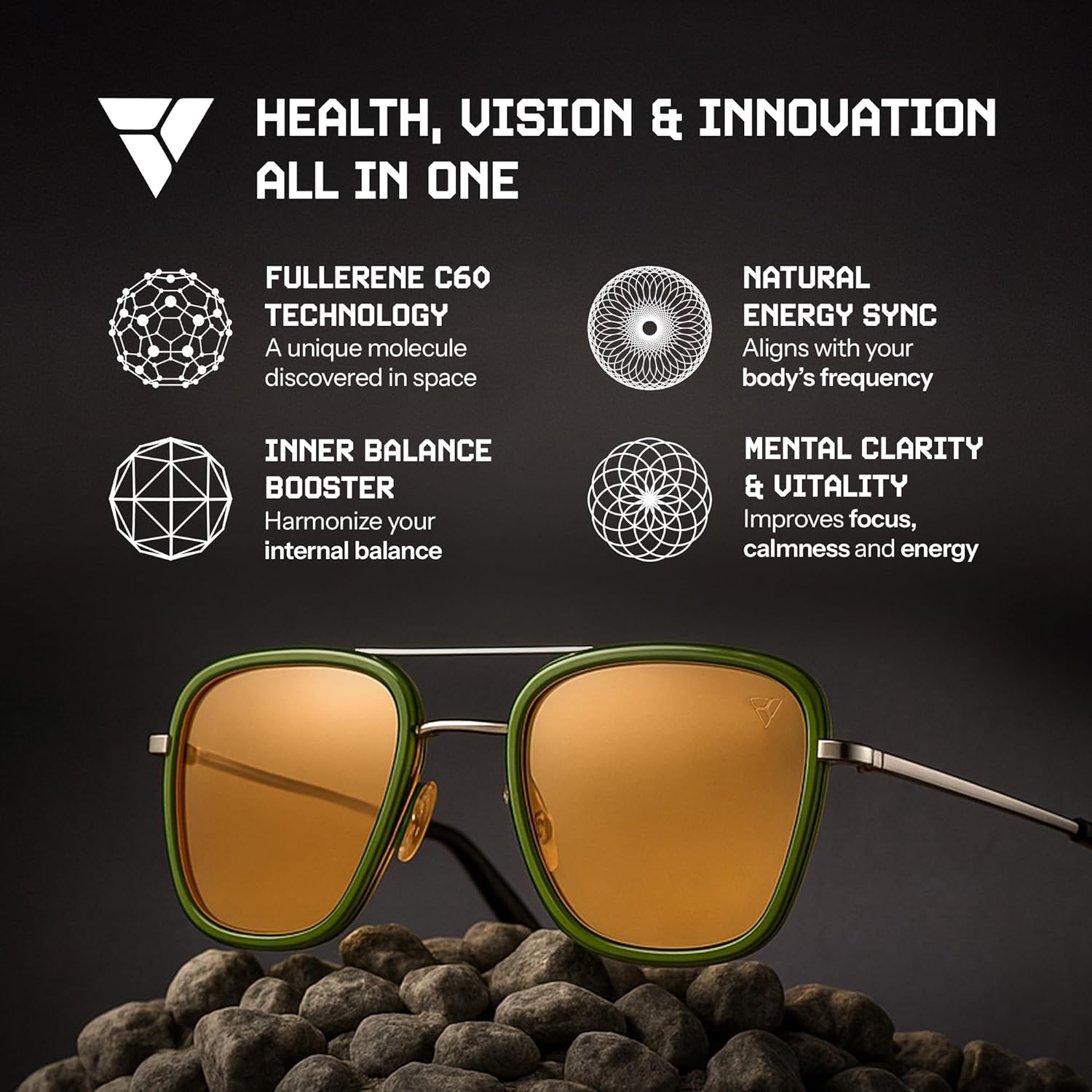 Hyperlight Aviator Green Fullerene C60 UV & bluelight daily shades for men. Unisex luxury sunglasses for women, designer sunglasses for men. Fashion branded harmonized white light eyeglasses w/case - Image 5