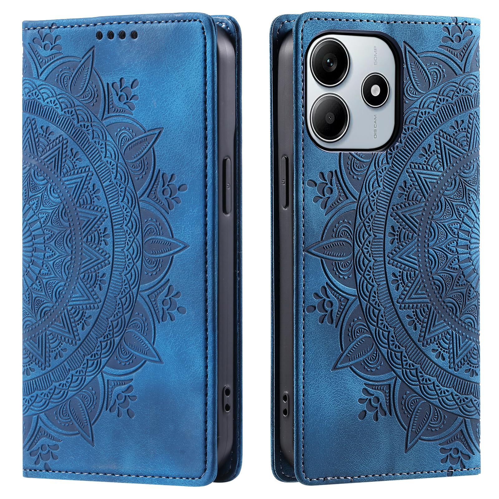 Cover Portafoglio In Pelle PU Per Xiaomi Redmi Note 14 4G Con Vetro Temperato | Blu | 3 Slot Carte E Supporto