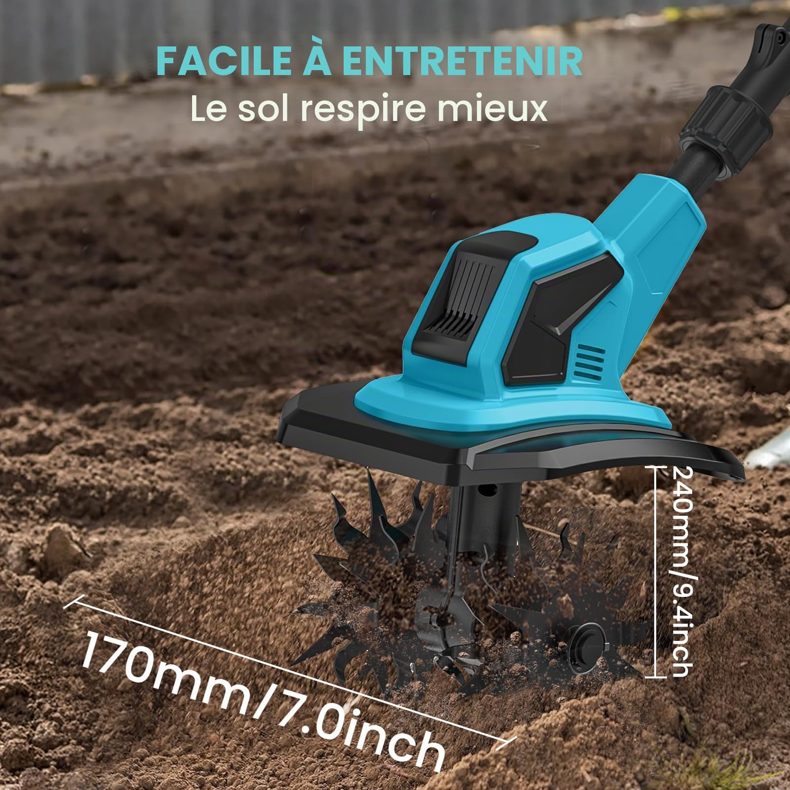 Motobineuse électrique sur Batterie 18 V, motobinatrice sans Fil, Largeur/Profondeur de Travail 10/25 cm, 360 TR/Min, Pliable, Tube télescopique, pour Jardin et Cours (1 Batterie)