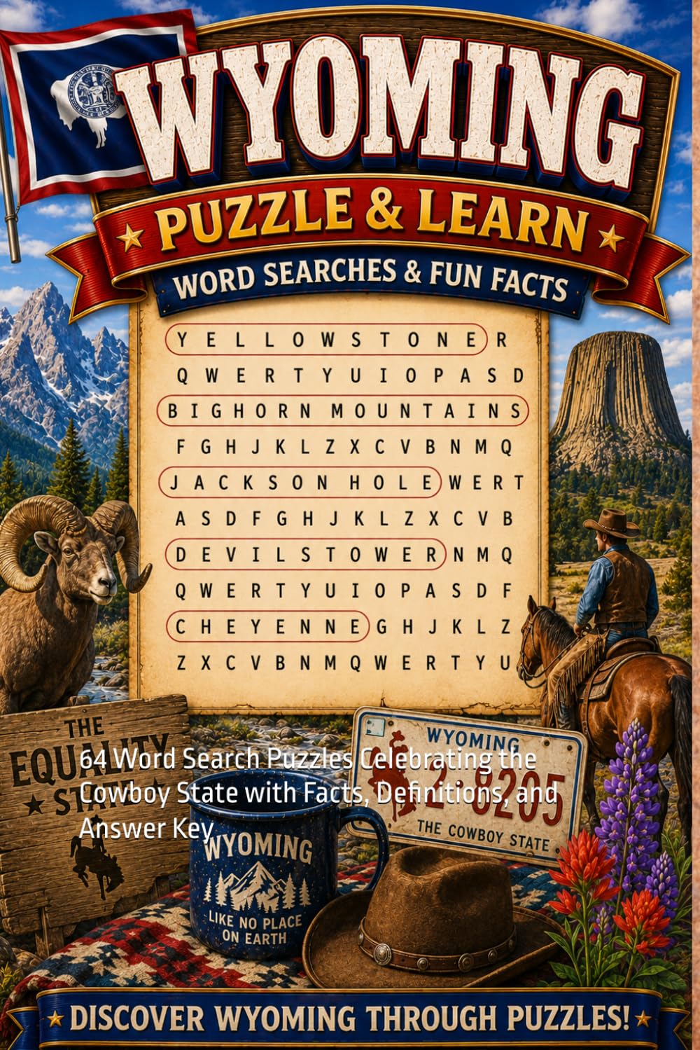 Wyoming Word Search Puzzle and Learn: 64 Word Search Puzzles Celebrating the Cowboy State with Facts, Definitions, and Answer Key (Ultimate States Word Search and Learn Collection)