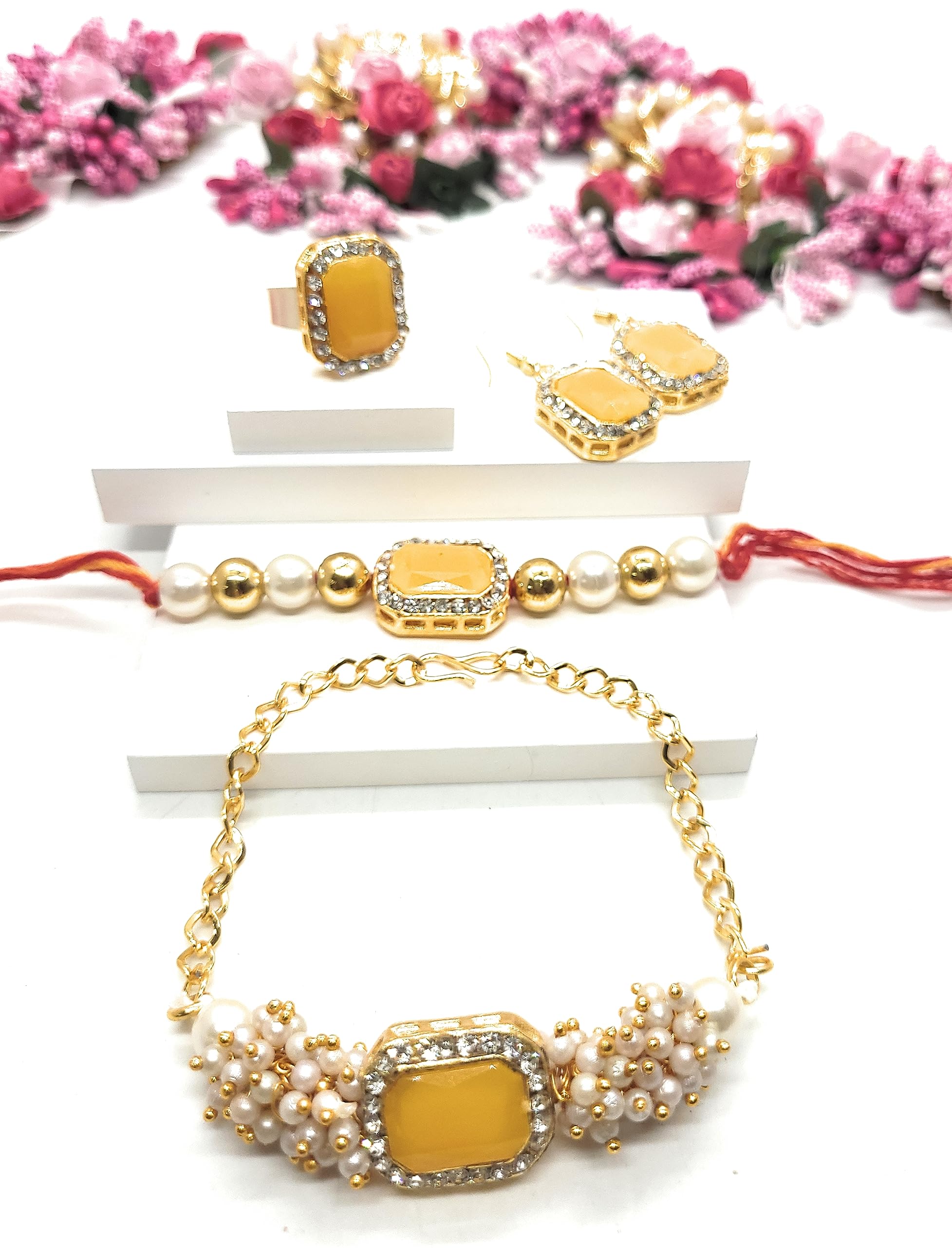Jhankaar By Payal Couple Combo Set with ring and earrings latest beautiful yellow/green Rakhis for Brother and bhabhi Rakhi for Bhabhi Couple Rakhi Set For Men and Women (Yellow) (B0CFJXLMNH) Amazon Price History, Amazon Price Tracker