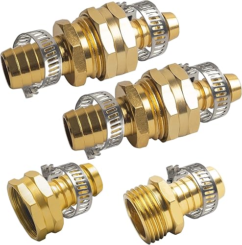 Miniatura 2 de Xiny Tool Conectores de reparación de manguera con abrazaderas, kit de reparación de manguera de jardín de aluminio de 58 pulgadas, conectores de