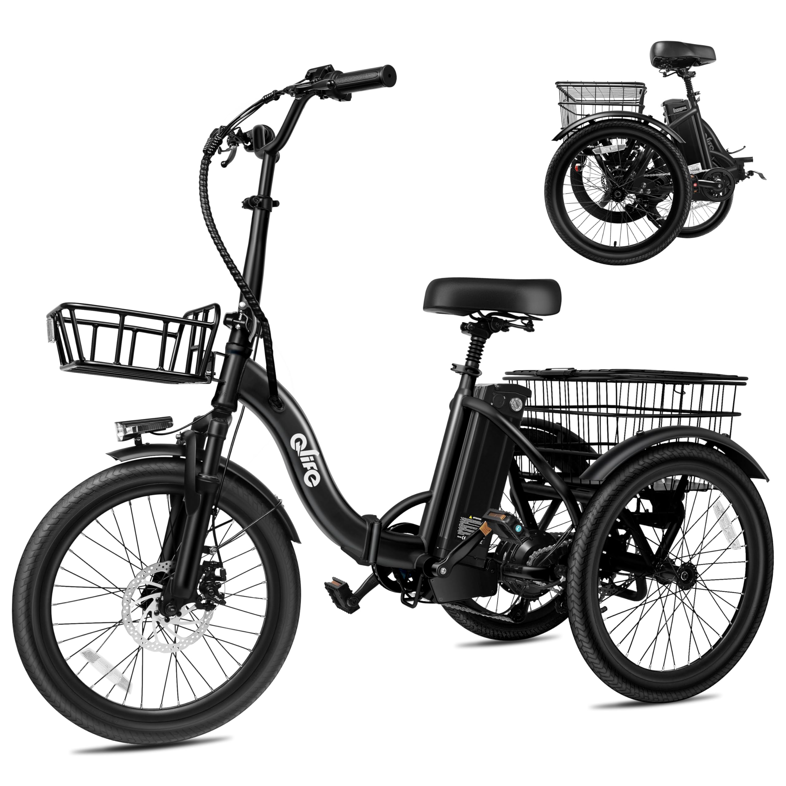 QlifeTriker Electric Bike, Peak 750W Brushless Motor Folding Trike Ebike, 468Wh Removable Battery, Step-Thru 3 Wheel Electric Bicycle, Up to 50 Miles, 20 Tire Tricycle for Adults