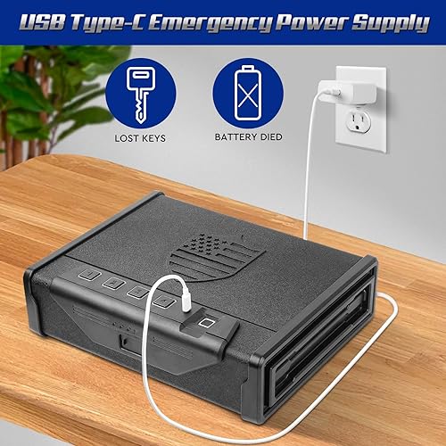 Miniatura 4 de Aelmaex Caja fuerte para pistolas, caja fuerte biométrica para pistola de hogar, acceso rápido con huellas dactilares, PIN digital y opciones de