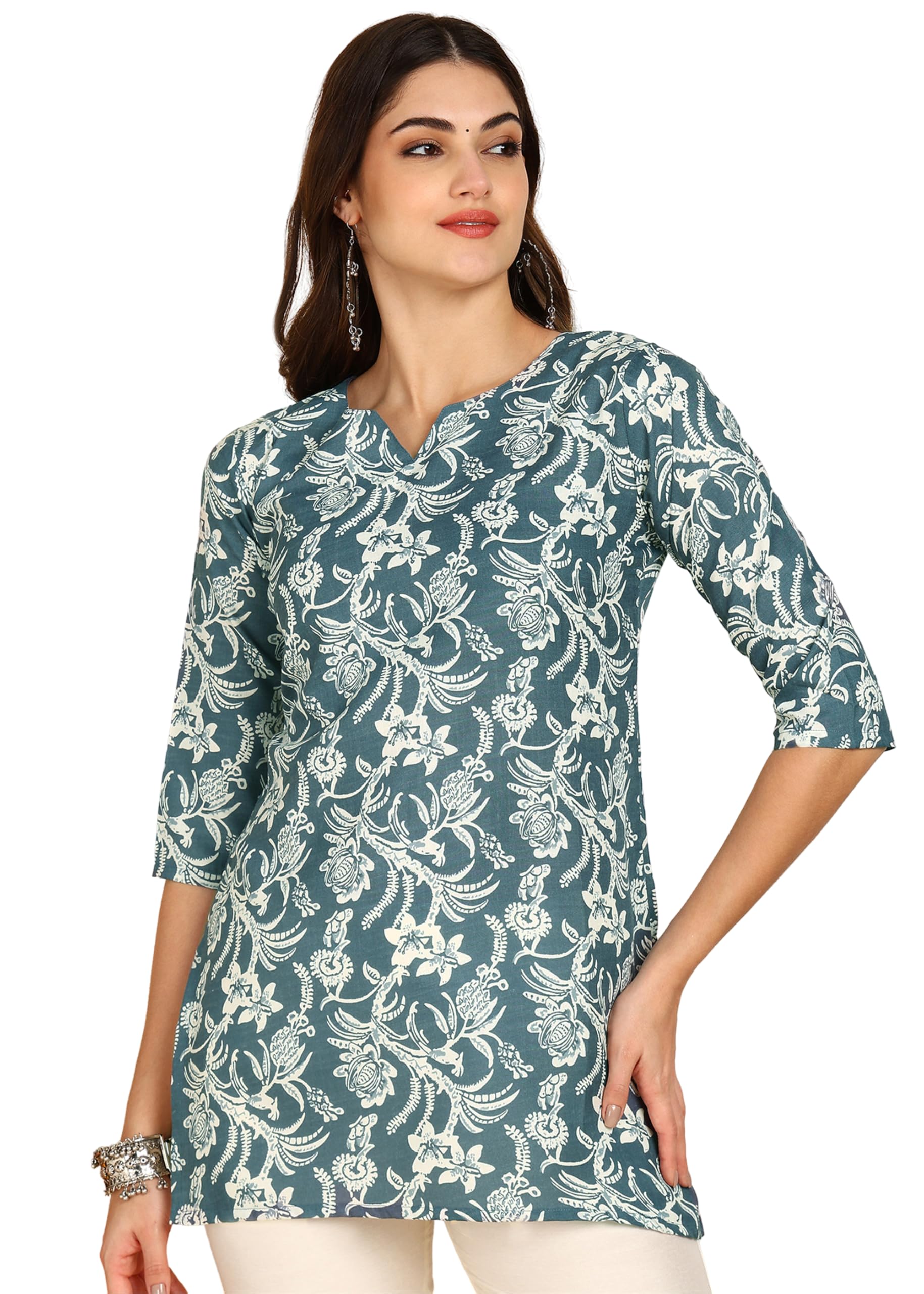 DSK StudioFloral Print Rama Color Short Kurti &Tunic for Women