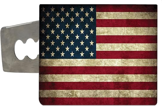 USA Tattered Rustic American Flag Trailer Hitch Cover Plug Heavy Duty Stainless Steel US Patriotic United States Flag 2 Inch Standard