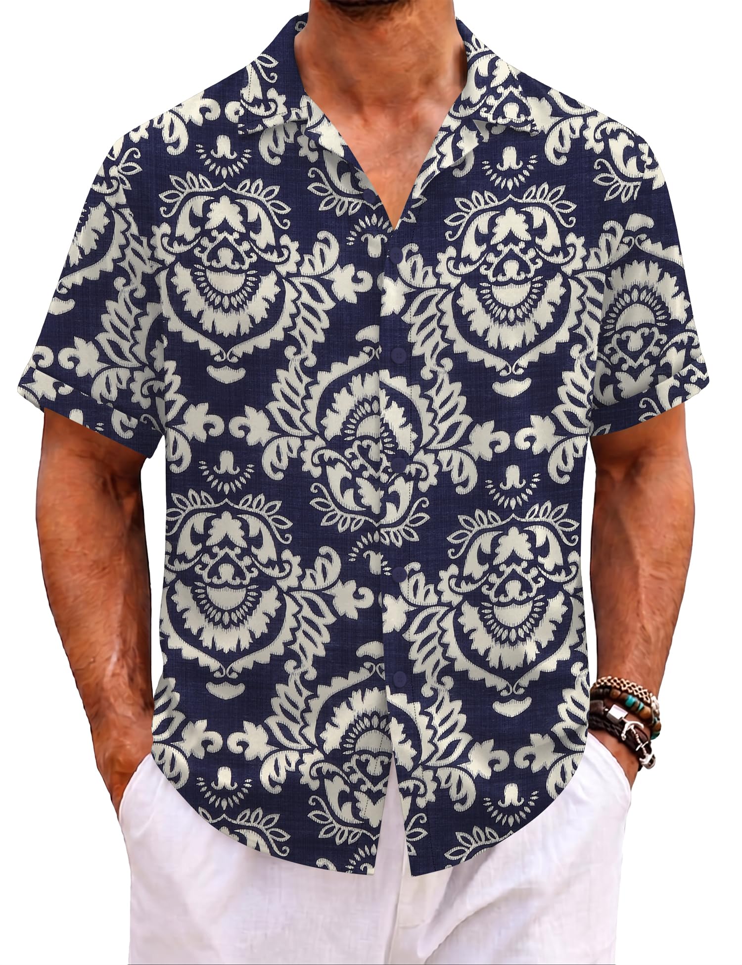 EFFAN Herren Hawaii Hemd Kurzarm Knopfleiste Tropisches Blumenmuster Reguläre Passform Leicht Sommer Strand Urlaub Hemd