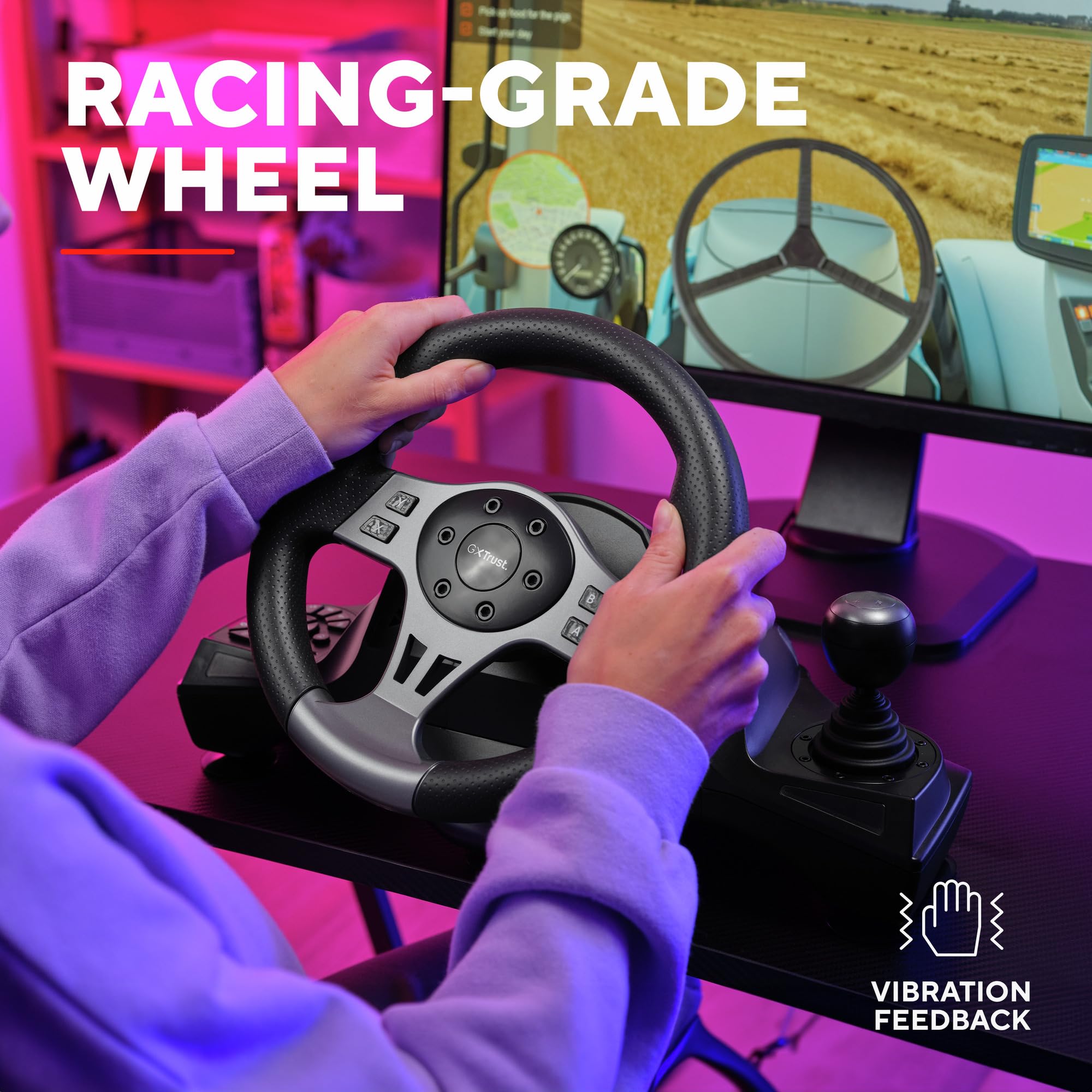 Trust GXT 289 Movi Volante per PS4, PC, Xbox Series X/S, Nintendo Switch, Volante da Corsa da Gaming con Pedali e Leva del Cambio per Simulatore di Guida/Farming Simulator / F1 / Gran Turismo