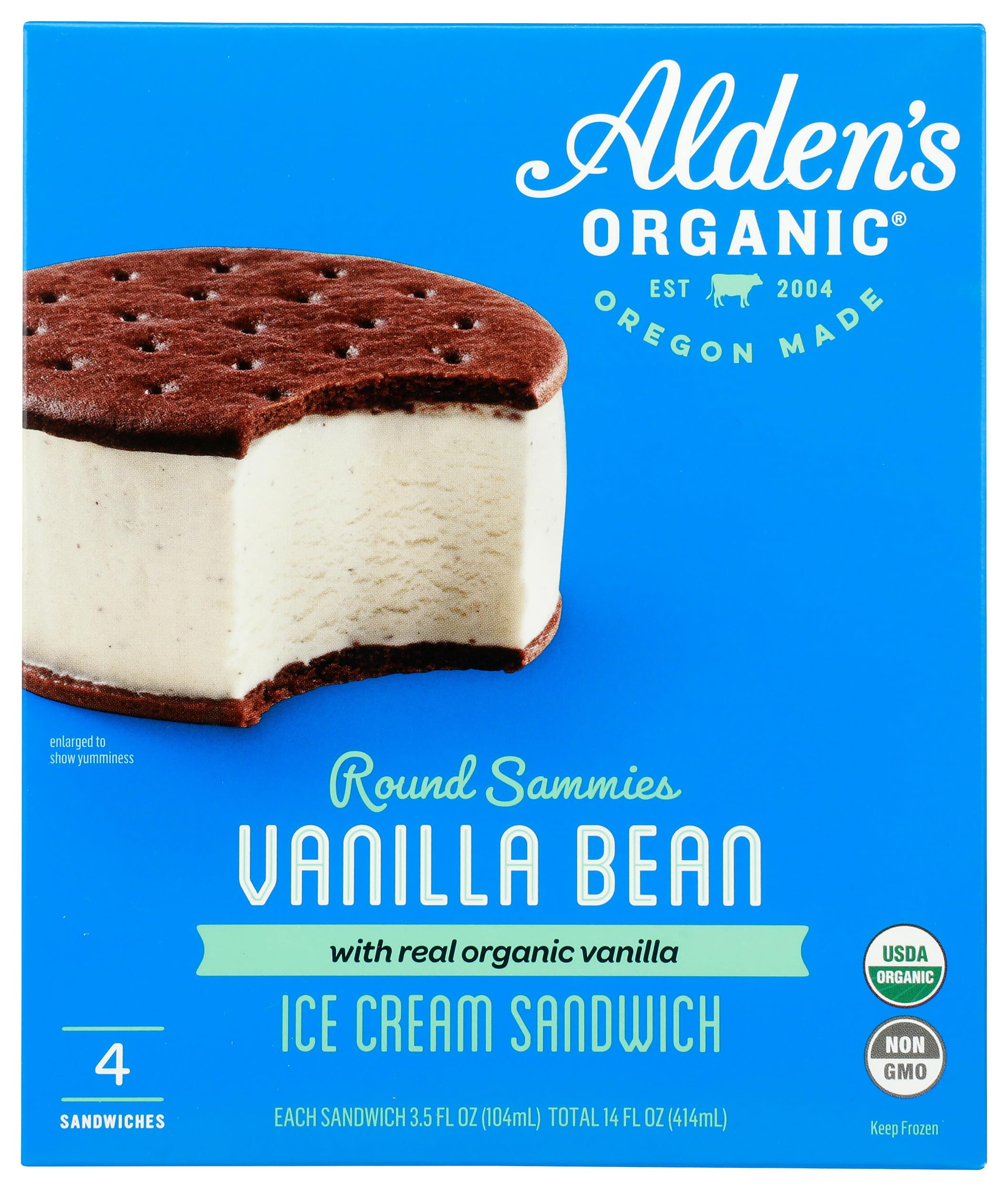 Alden's Organic Ice Cream Sandwiches, Vanilla Bean, 14 oz (frozen)