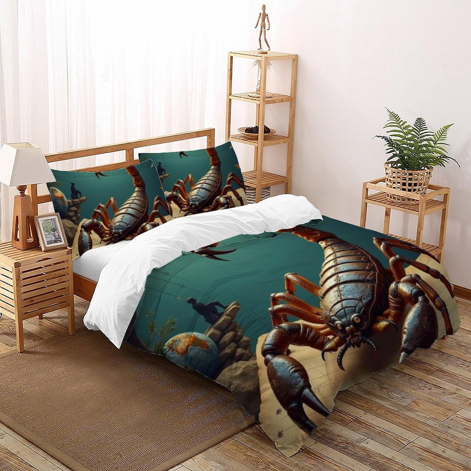 Housse de couette super king 260x220 scorpion animaux taies d'oreiller lit garcon