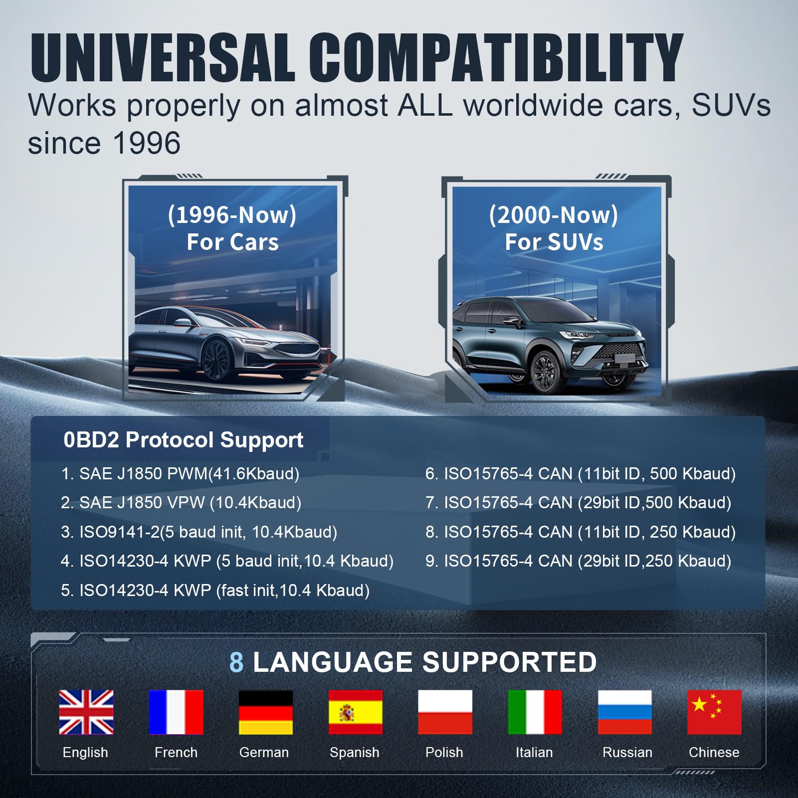 V860 - Scanner diagnostico OBD2 per auto, con stampante, lettore di codice automobilistico e strumento di ripristino, test della batteria, lettore di codici di luce del motore e cancellazione