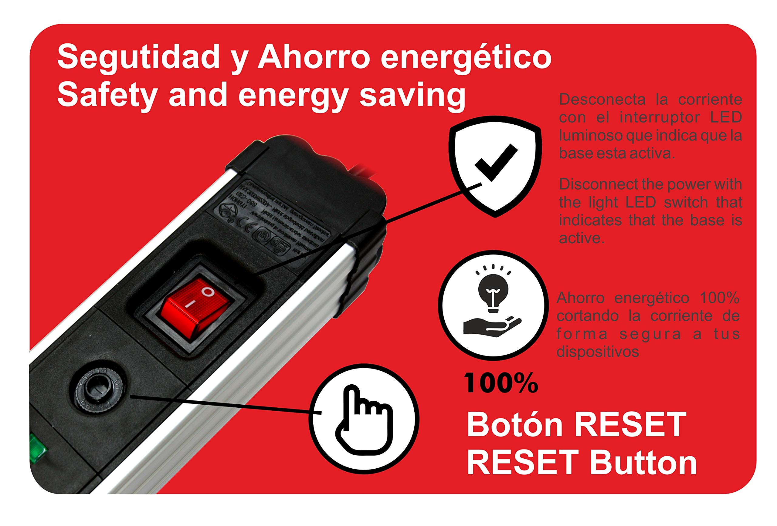 Regleta de enchufes con protección sobretensión sobrecalentamiento Silver Electronics 6 Tomas, Cable 1,5 Metros Negro