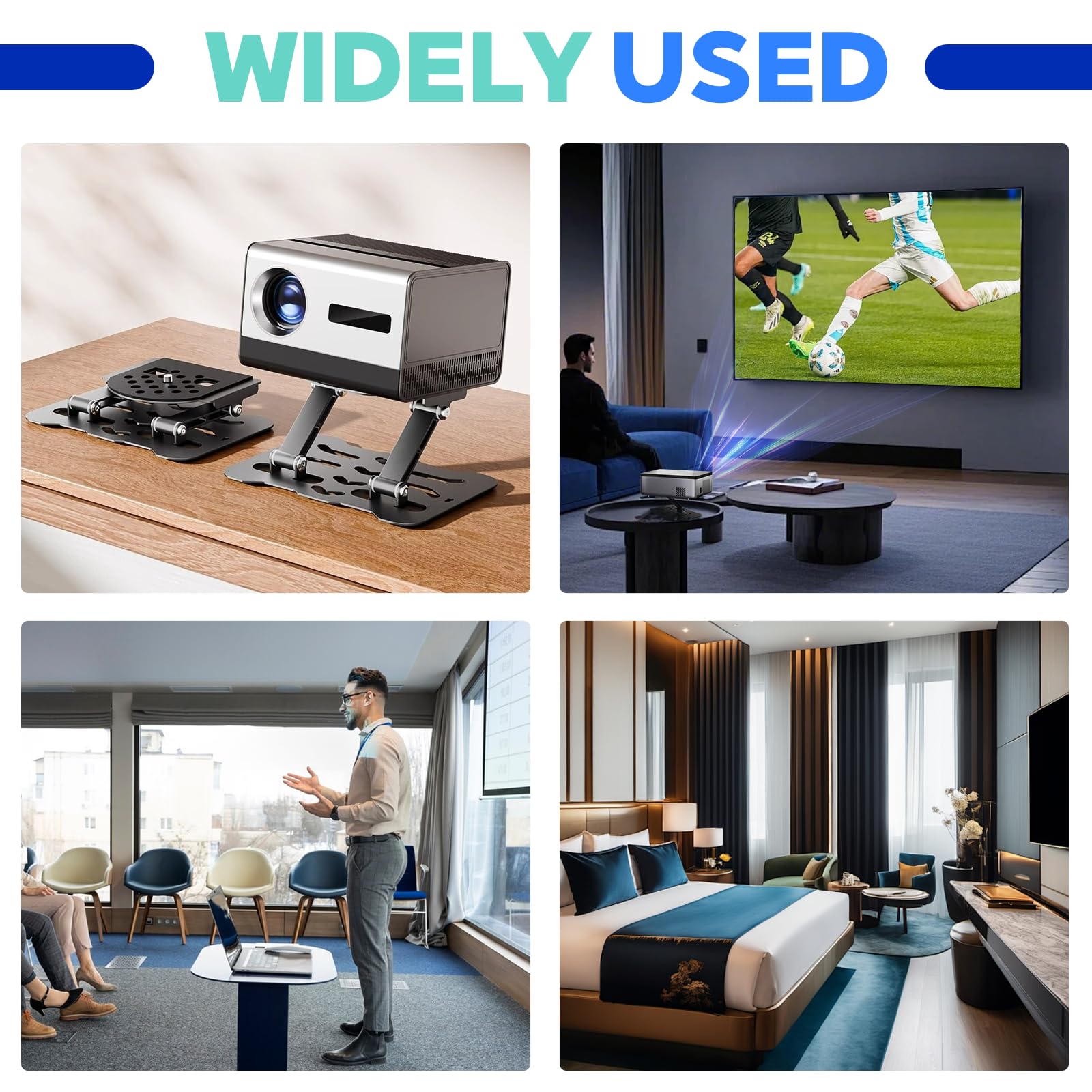 Supporto Proiettore, Supporto Proiettore a Soffitto Universale Regolabile 180°, Supporto Parete Pieghevole in Metallo con Portata Fino a 10kg per Home Cinema, Ufficio, Sala Giochi