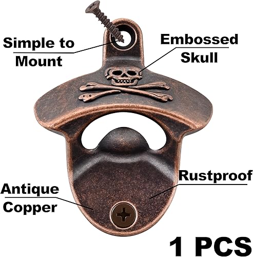 Miniatura 2 de Abridor de botellas de calavera montado en la pared, a prueba de óxido, antiguo tornillo en la pared, abridor de tapas de botellas de cerveza pirata