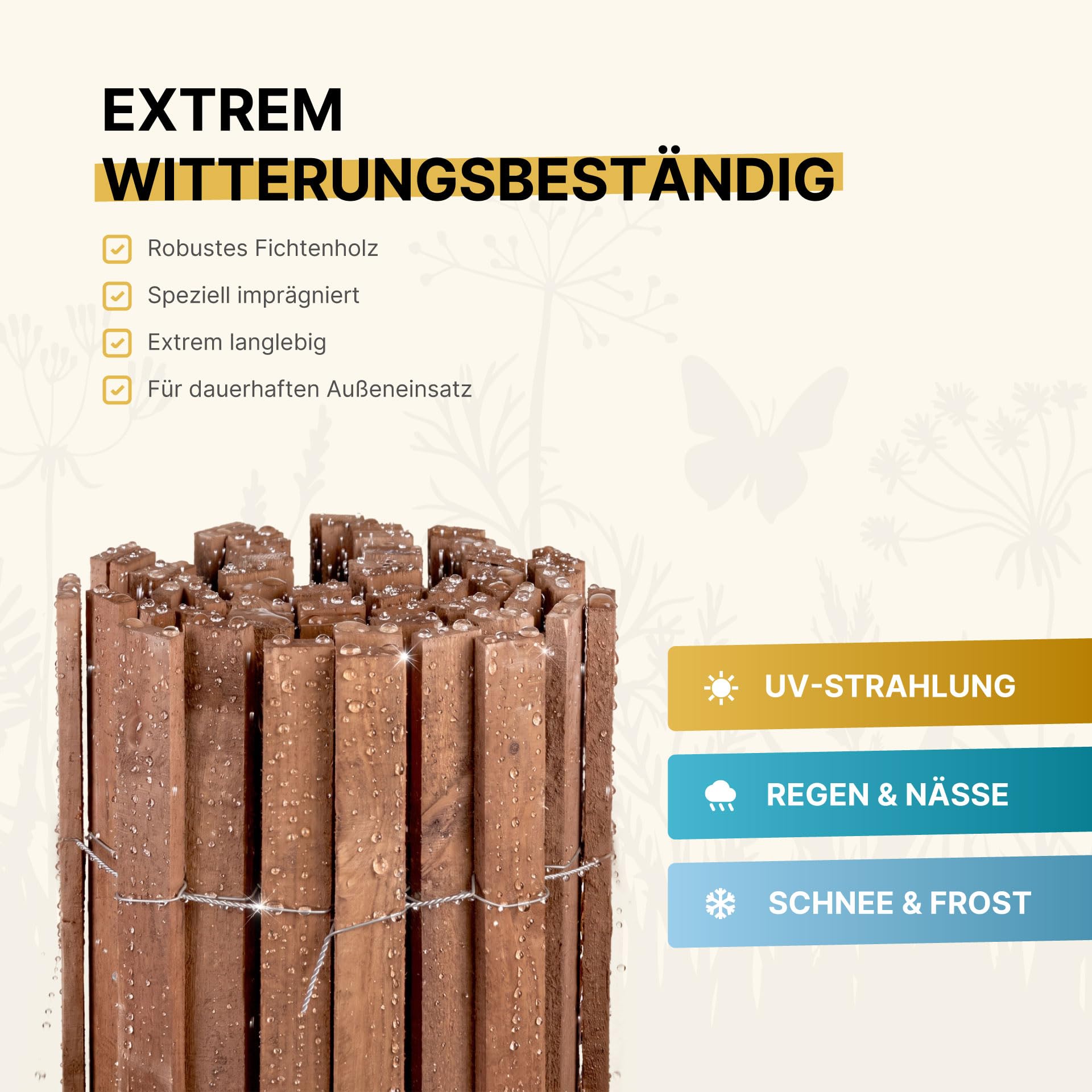 Baumschutz-/ Bissschutzzaun aus Fichte (imprägniert) | Länge 5 Meter | Höhe 120 cm | Lattenabstand ~6 cm