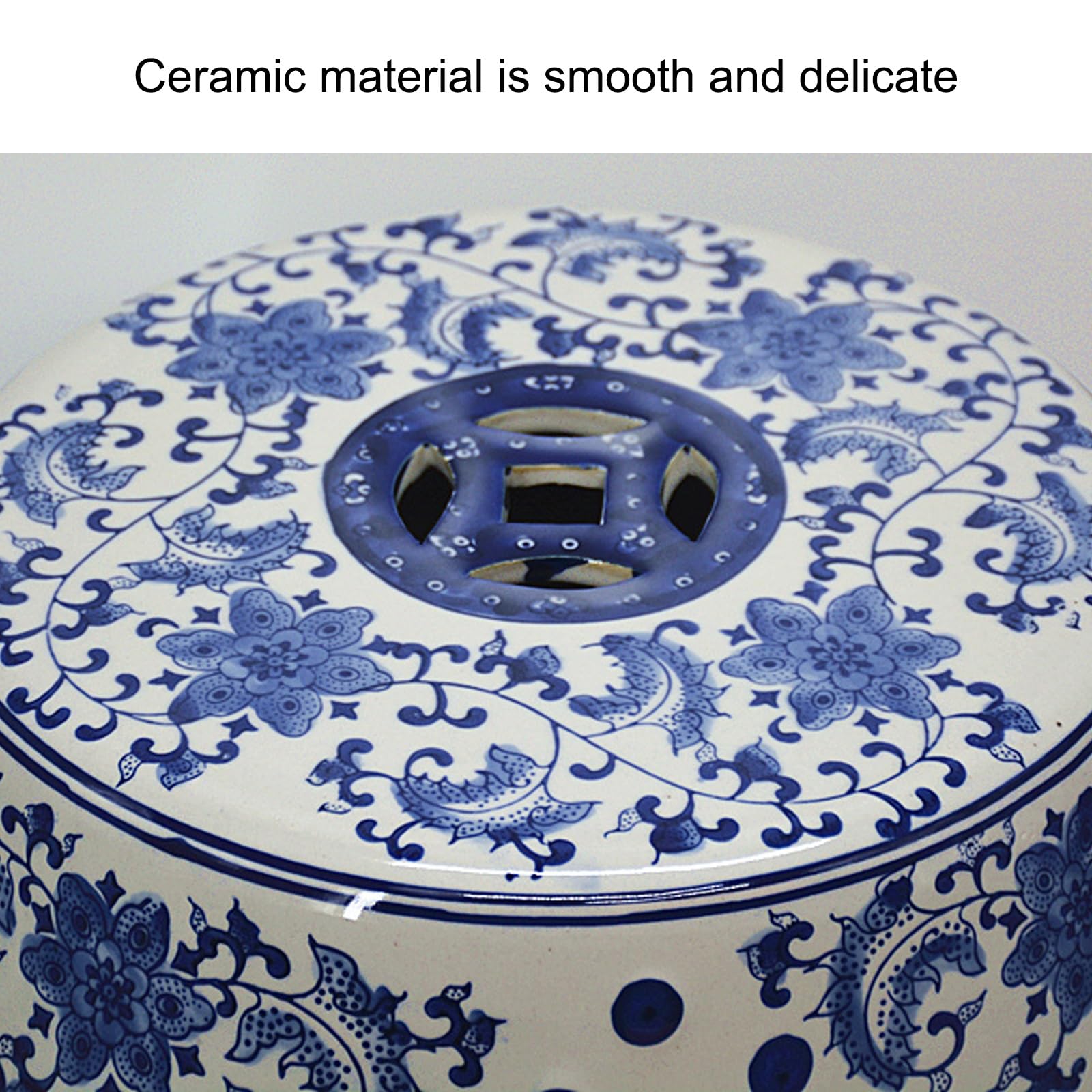 Tabouret de Jardin à Tambour en céramique de Style Chinois, Table d'Appoint Décor Chinoiserie, Tabourets en Céramique Bleu Et Blanc, Design Creux Porcelaine