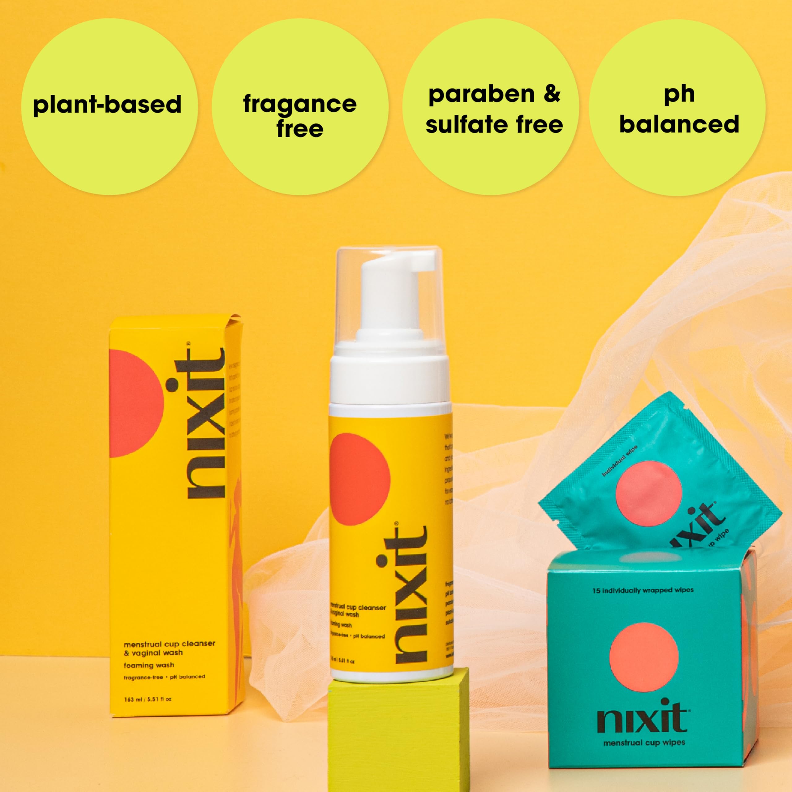 nixit Menstrual Cup Cleaner & Vaginal Wash – pH-Balanced, Fragrance-Free Feminine Wash for Menstrual Cup & Disc – Gentle Foaming Cleanser for Sensitive Skin – Paraben & Sulphate-Free – (5.4 fl oz)