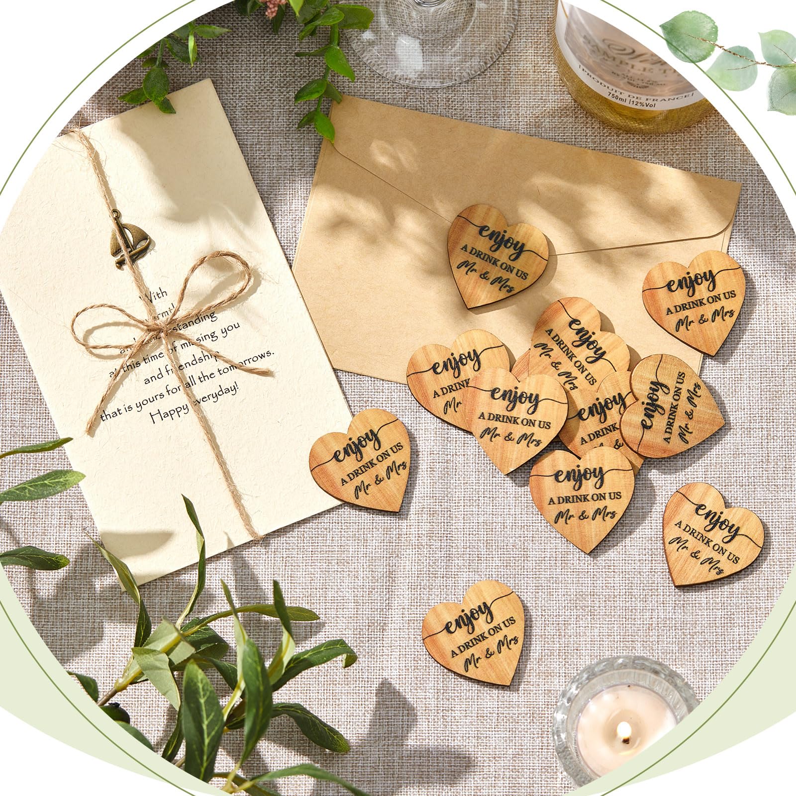 Marsui 50 Pezzi Segnalini per Bevande in Legno per Matrimoni Forma a Cuore Segnalini e Gettoni Drink Token per Biglietti di Nozze per Matrimoni Fiches da Poker per Ospiti Eventi (Forma a Cuore)