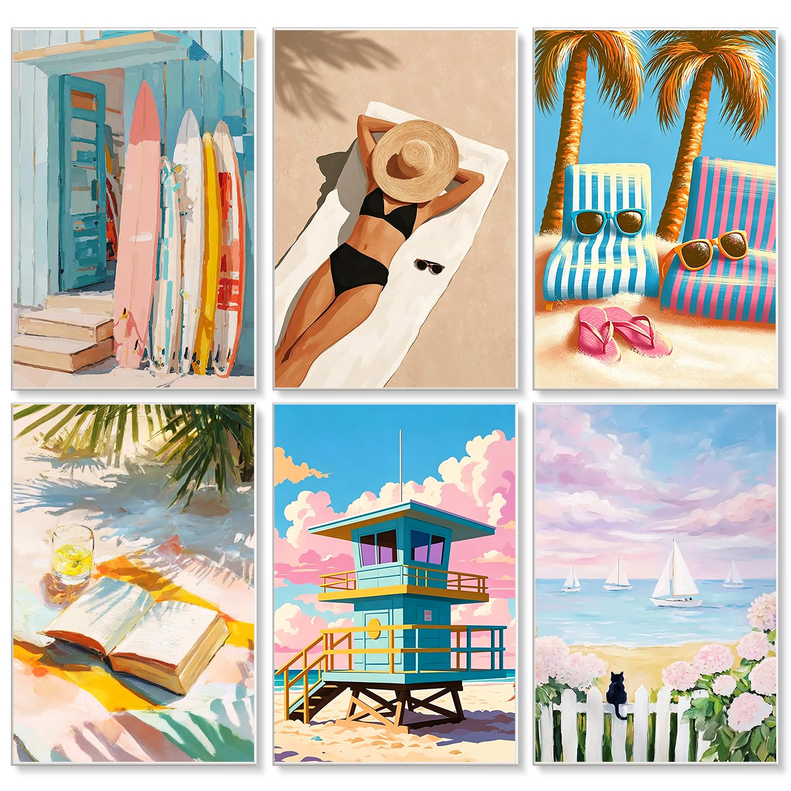 GEEHEIY 6 Pack Paint by Numbers for Adults, Beach Painting Kit, 8 x 12 Inch