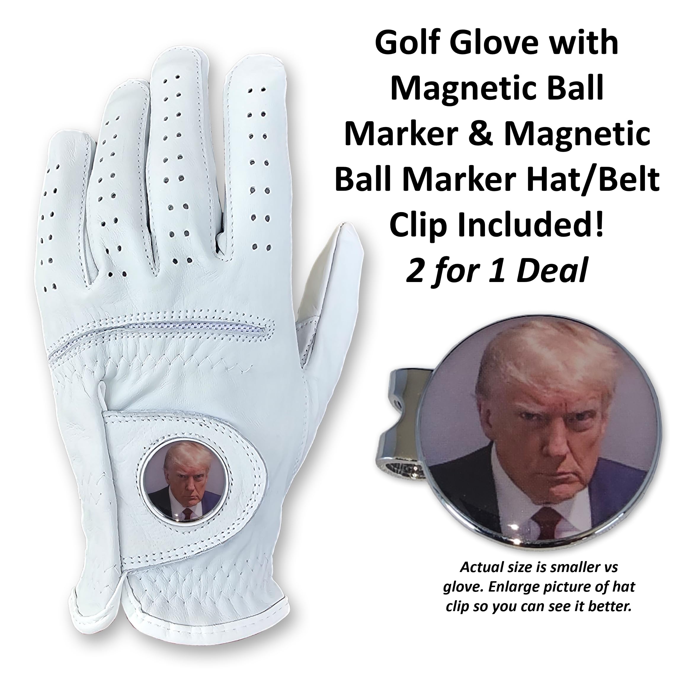 100% Cabretta Leather Donald Trump Musgshot Golf Gloves & Hat Clip