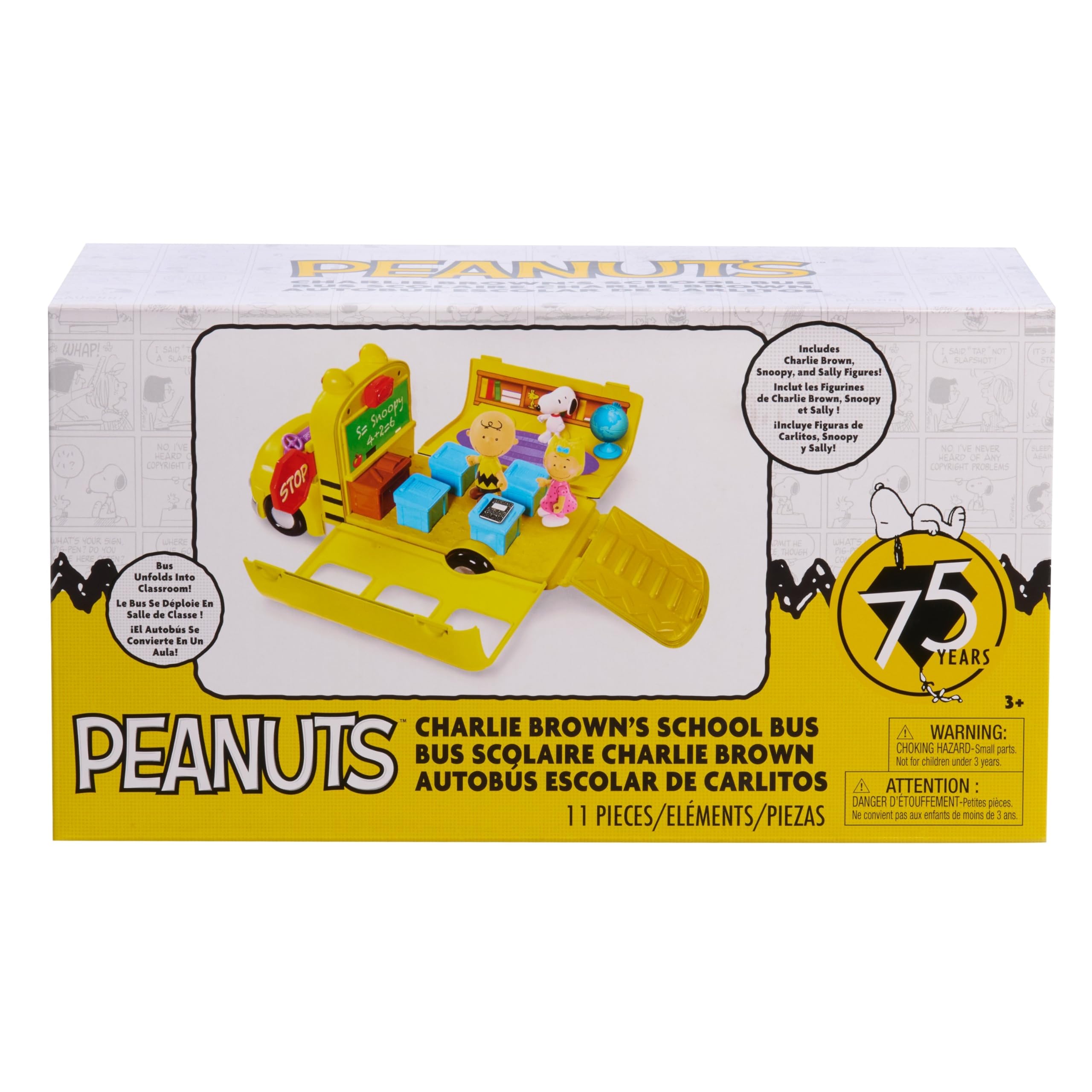 Peanuts Charlie Brown's Interactive School Bus Toy, 11-Pieces, Includes Charlie Brown, Sally, and Snoopy Figures, Toy for Fans, Boys, Girls, Kids, Ages 3 and Up, Kids Toys for Ages 3 Up by Just Play