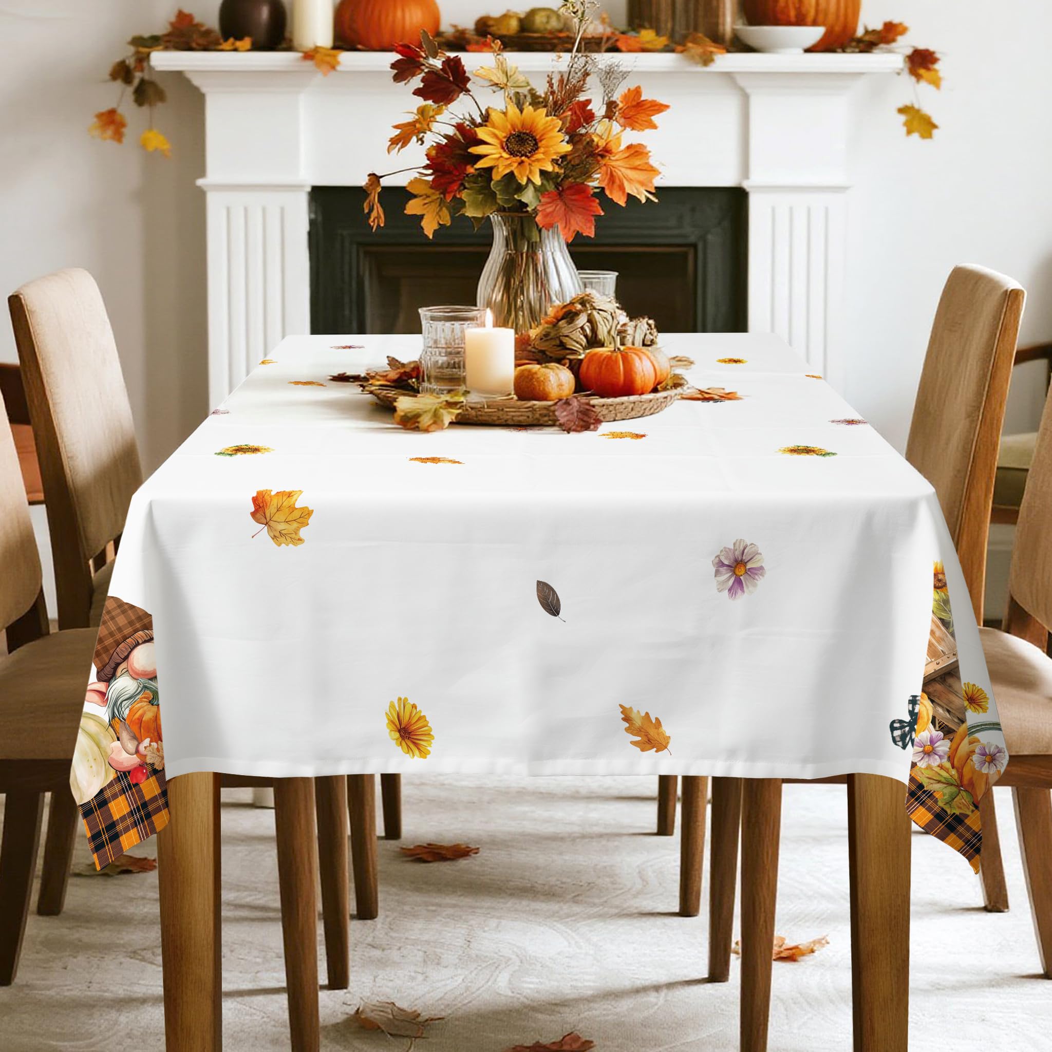Arquiel Thanksgiving Gnomes Tablecloth Waterproof, Pumpkins Maple Leaves Table Cloth Rectangle Stain Resistant - Image 4