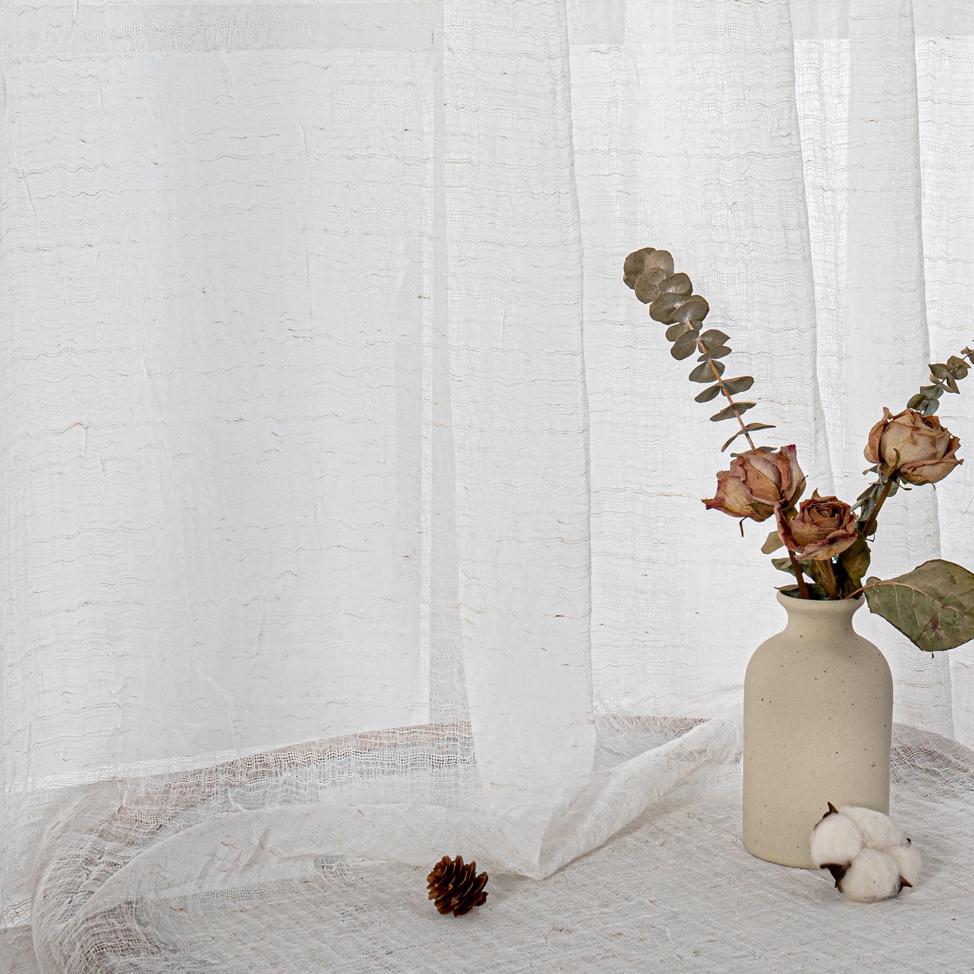 MYSKY HOME Rideaux Boho pour salon et chambre d'enfants – Lot de 2 rideaux semi-transparents en mélange de lin plissés – H 225,1 x l 139,9 cm (beige)