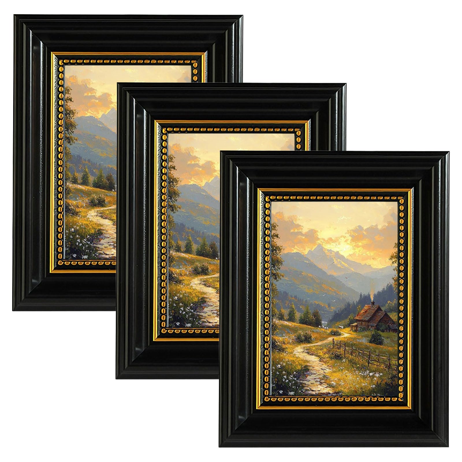 3 PCS Vintage Photo Frames Set, Retro Rustic Picture Frames with Plexiglass for Wall and Tabletop Display, Classic Gallery Photo Frame Set for Home, Office and Living Room Decor (Black, 4X6)