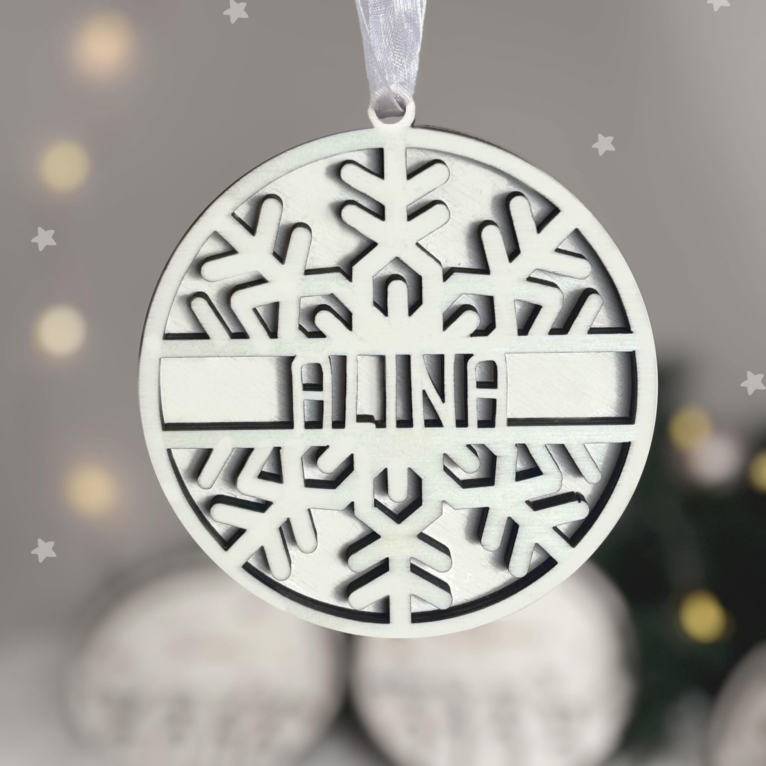 Personalisierte Weihnachtskugeln aus Holz - Christbaumkugeln mit Namen | Verschiedene Sets | Christbaumschmuck | Weihnachtsdeko - Hello mini (Schneeflocke, 5er Set)