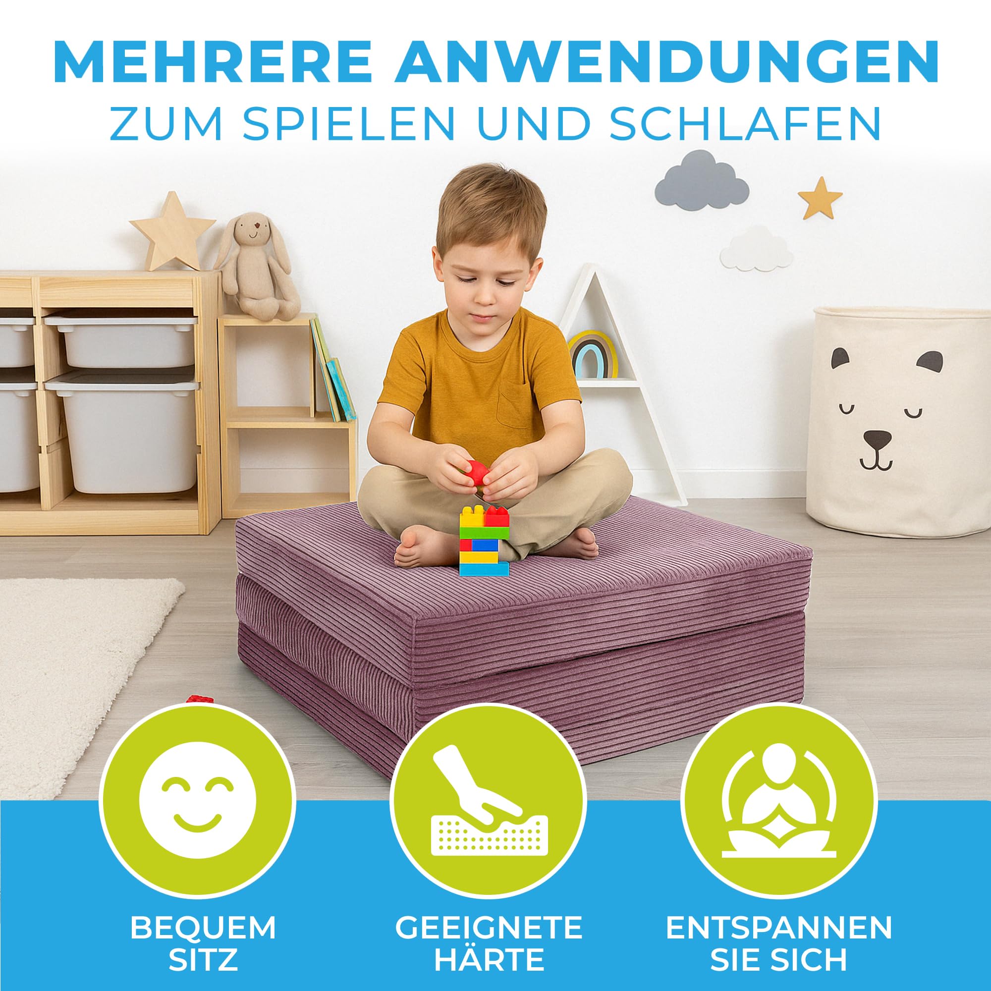 Klappmatratze 195x75x15 cm mit abnehmbarem Bezug & Tragegriffen