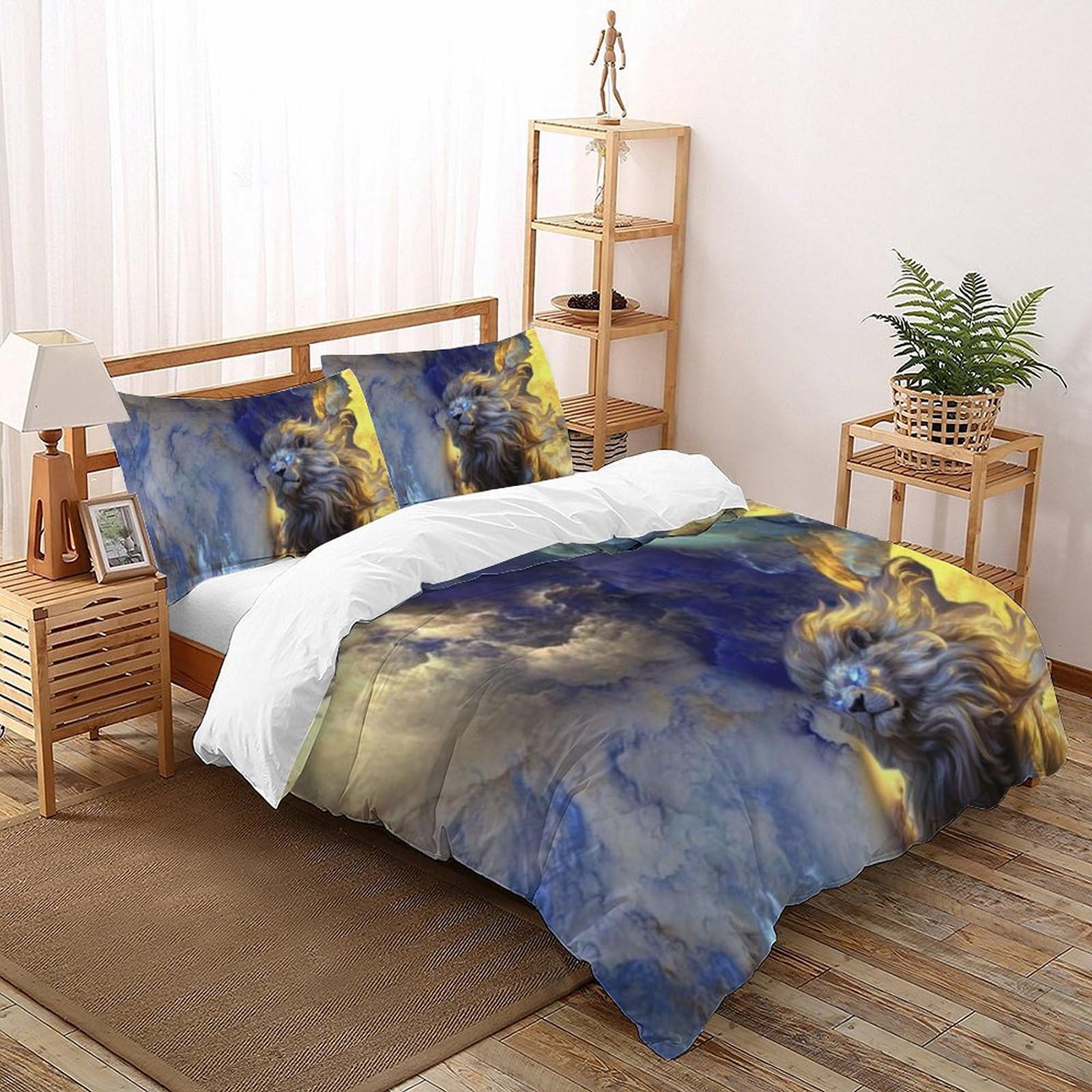 Housse de couette animaux lion coloré grand lit avec zip pratique