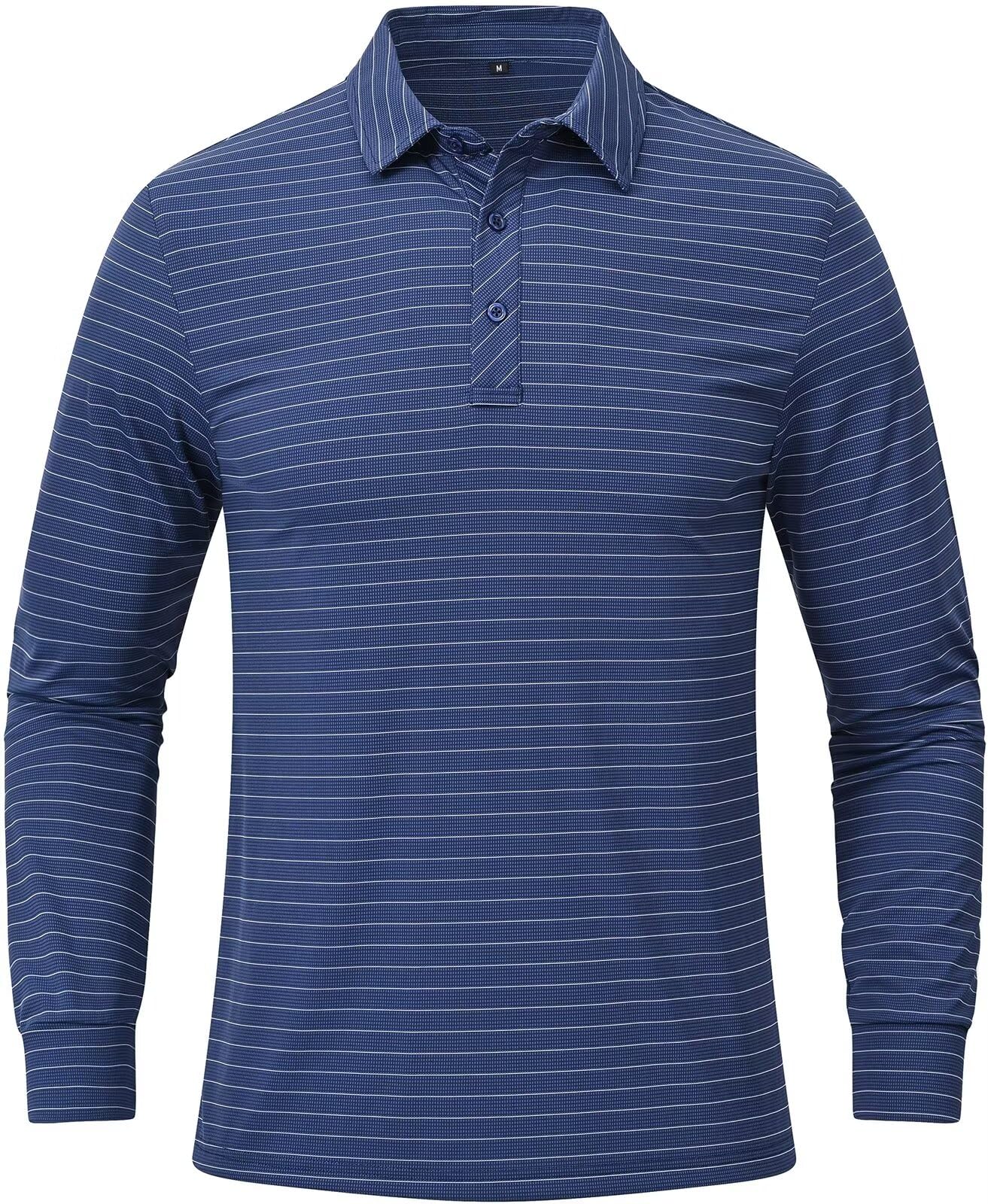 Tyhengta Men's Striped Shirt Long Sleeve Golf Polo Shirts